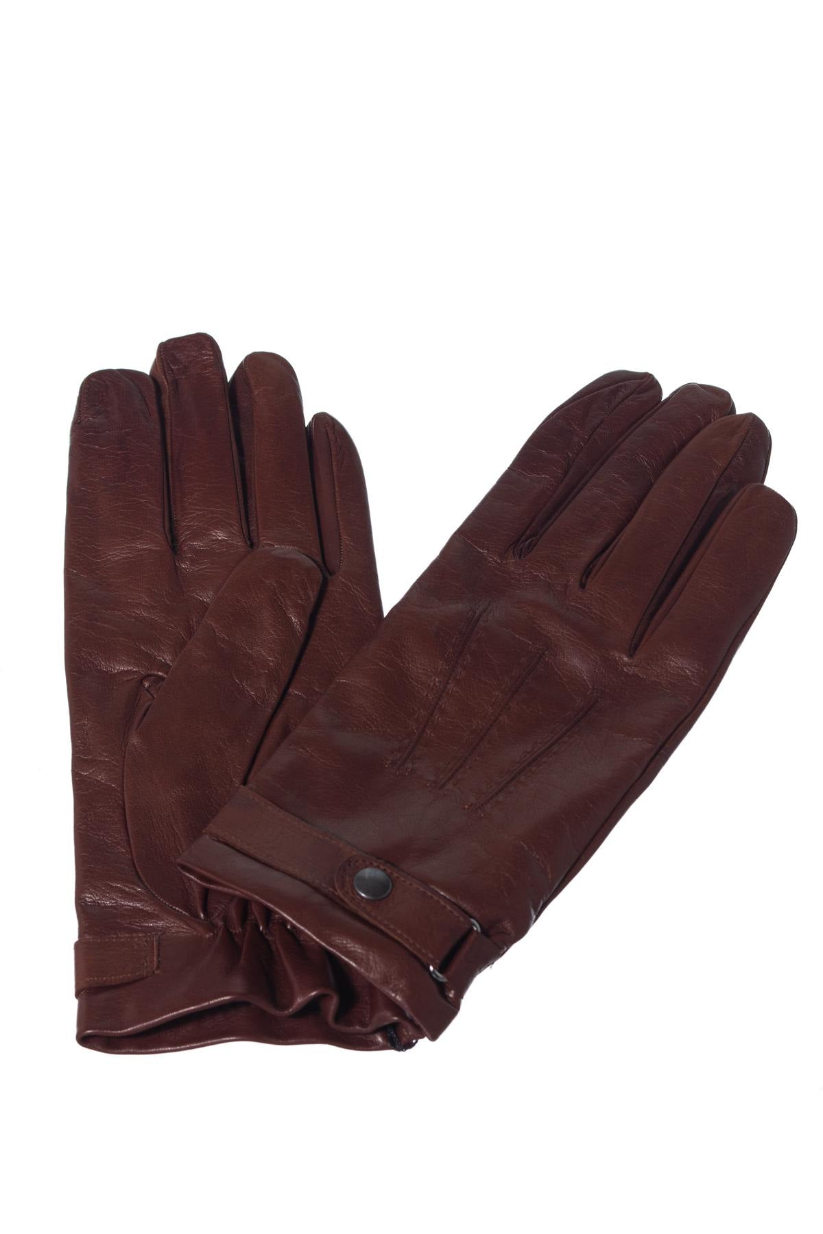 Men's cognac leather gloves - Image n°1