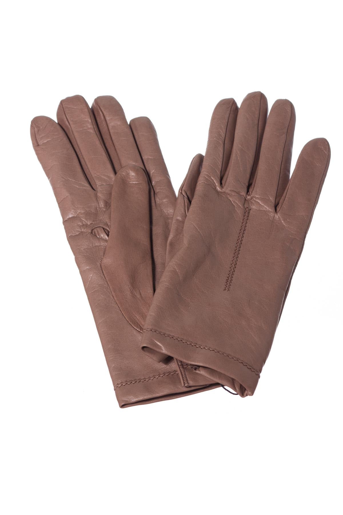 Women's taupe sheepskin leather gloves - Image n°1