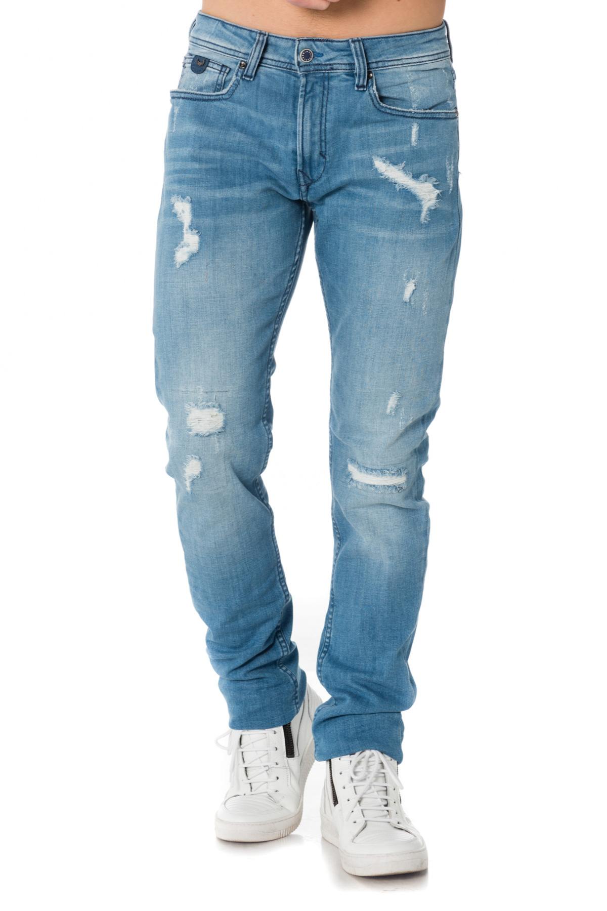 Men's light blue jeans with worn and torn effect - Image n°1