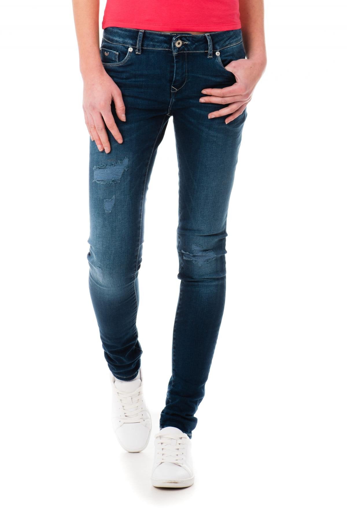 Blue ripped jeans for women slim fit - Image n°1