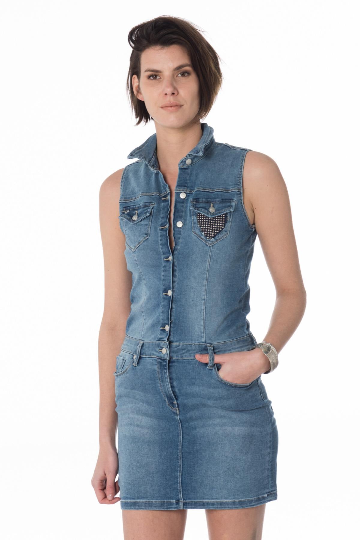 icej style women's sleeveless denim dress - Image n°1