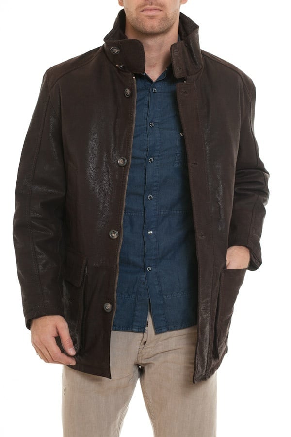 ARMA coat for men in brown leather - Image n°1