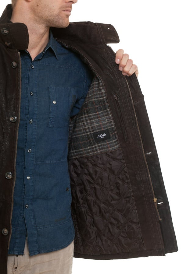 ARMA coat for men in brown leather - Image n°5