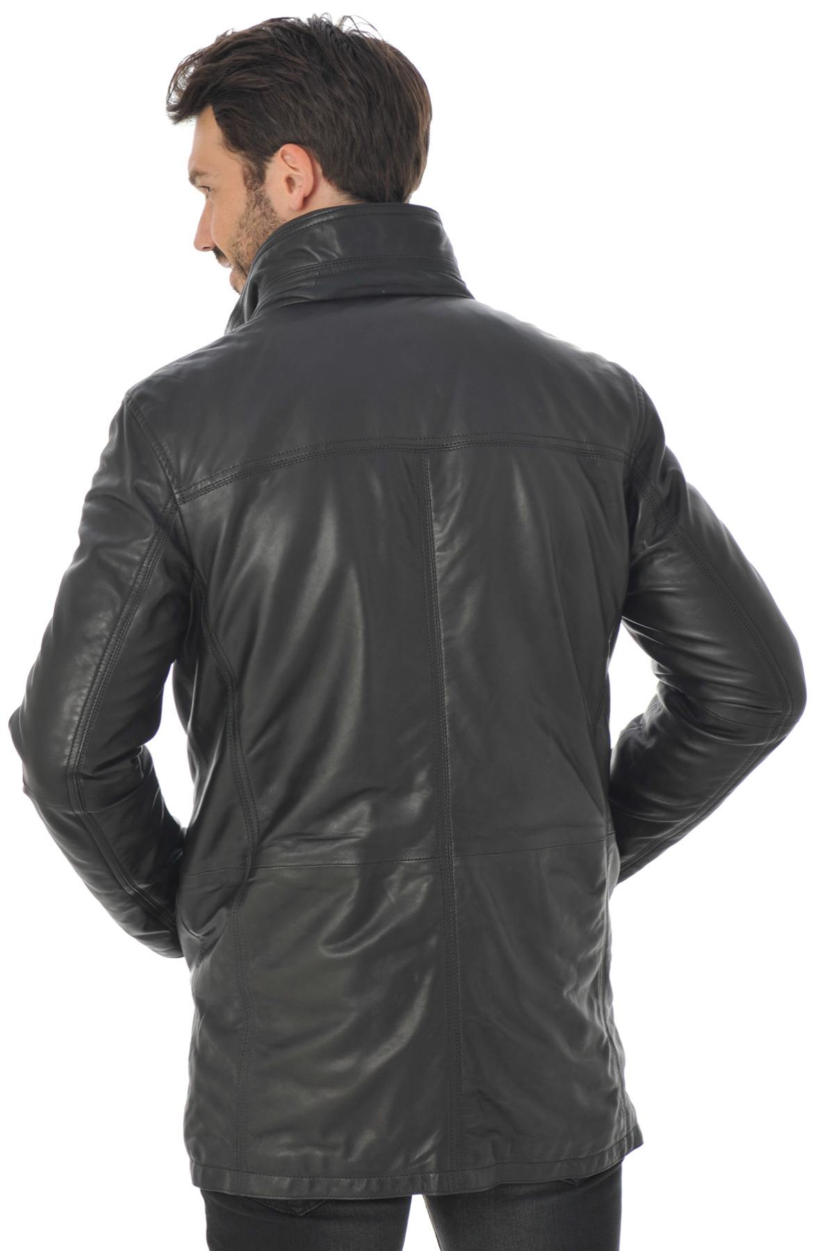 Daytona Men's Long Lambskin Leather Coat Black - Image n°4