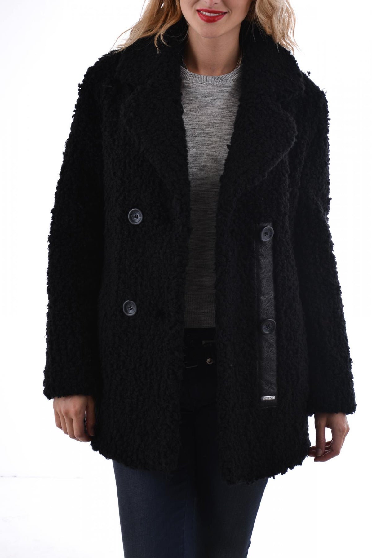 Oakwood women's black acrylic coat - Image n°1