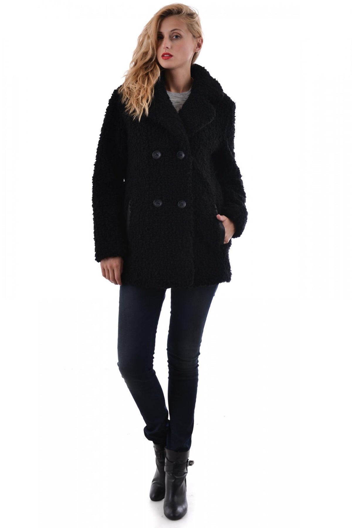 Oakwood women's black acrylic coat - Image n°2