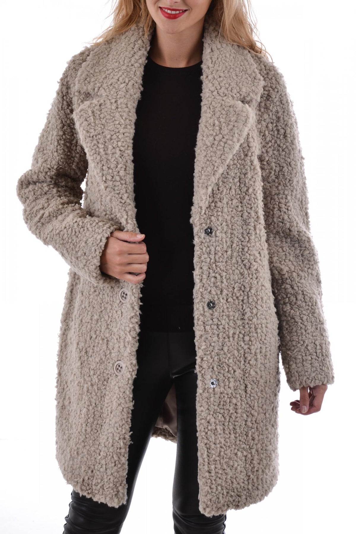 Oakwood women's taupe acrylic coat - Image n°1