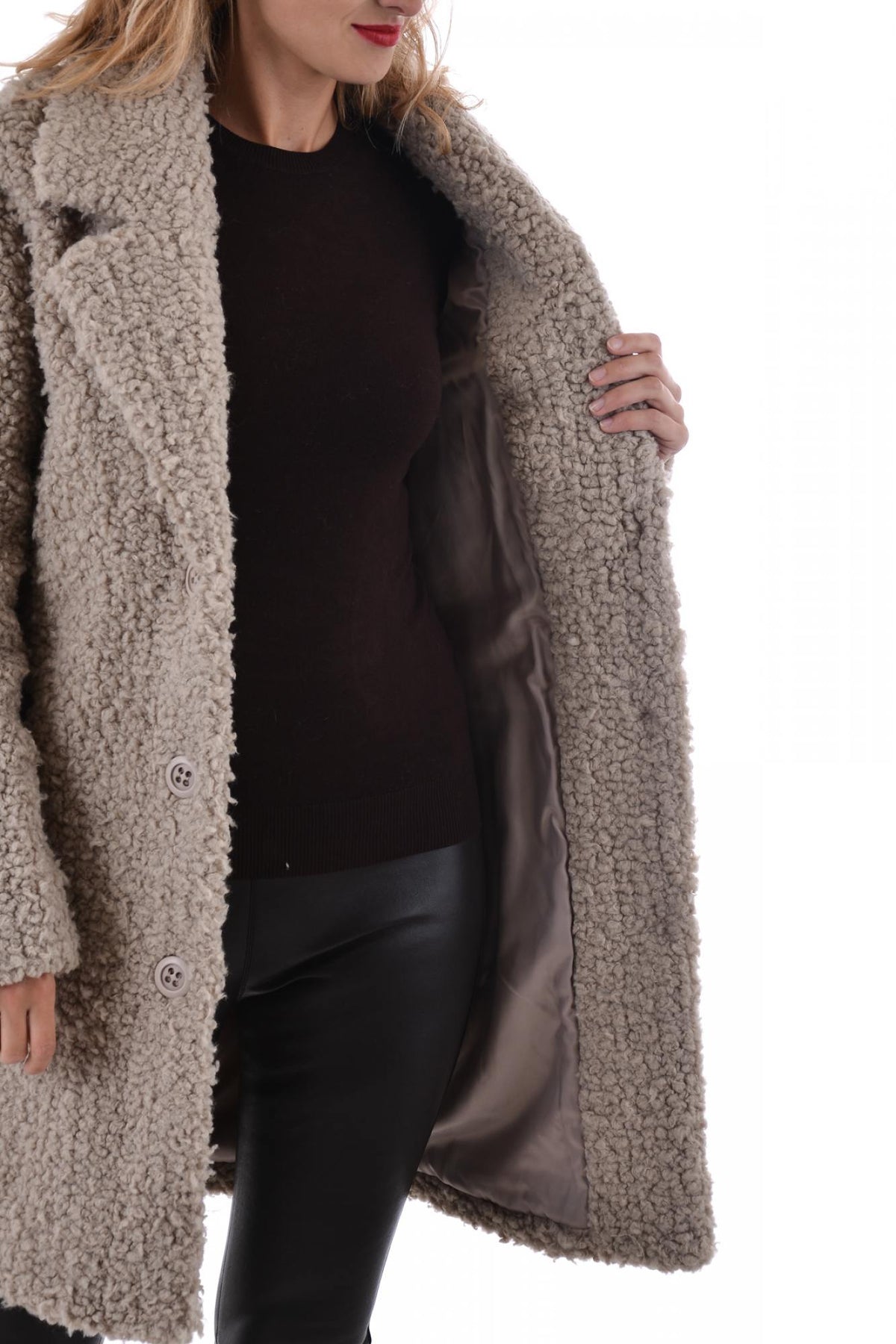 Oakwood women's taupe acrylic coat - Image n°5