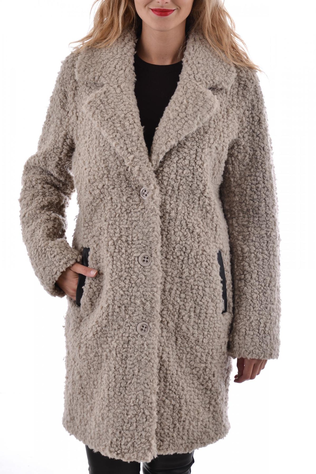 Oakwood women's taupe acrylic coat - Image n°4