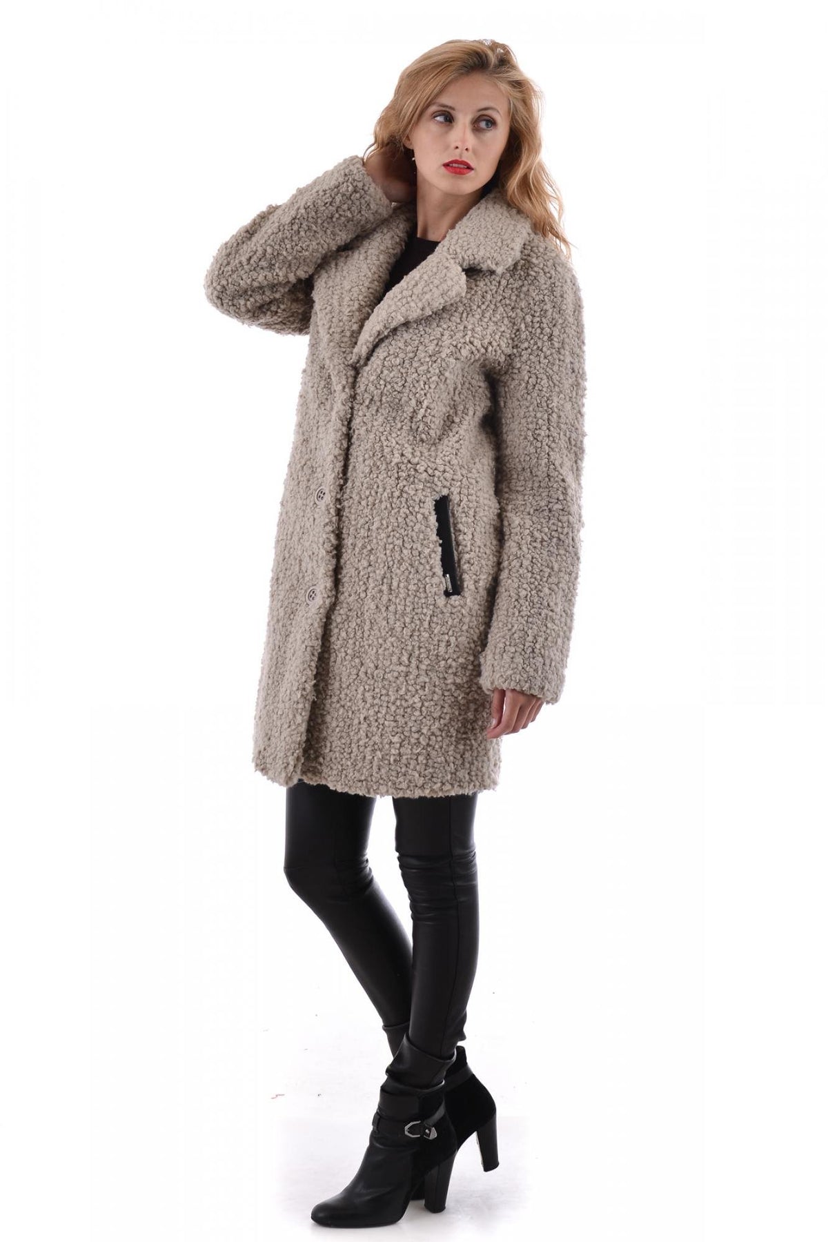 Oakwood women's taupe acrylic coat - Image n°2