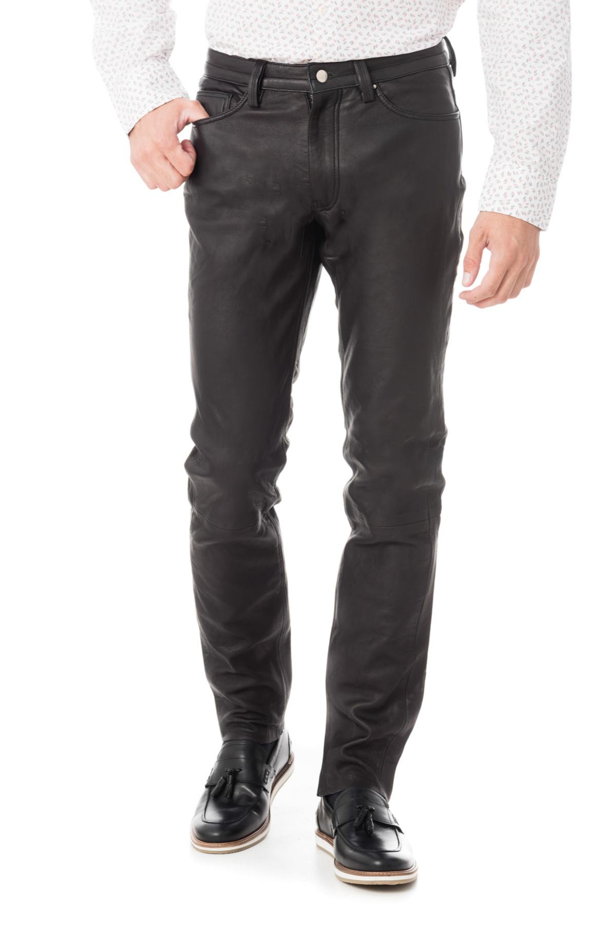 Men's black leather pants - Image n°1