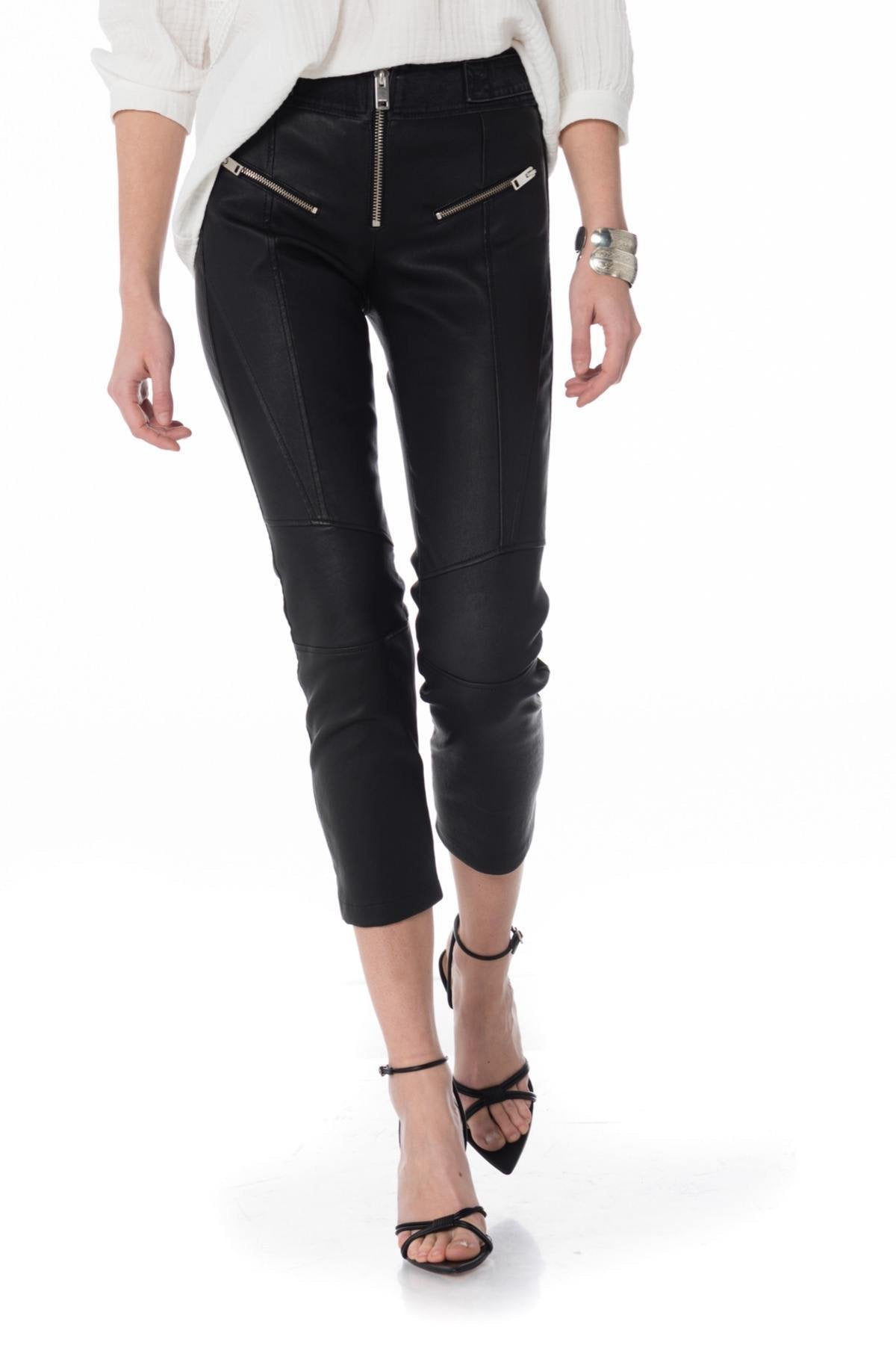 Diesel women's lambskin and denim pants - Image n°1