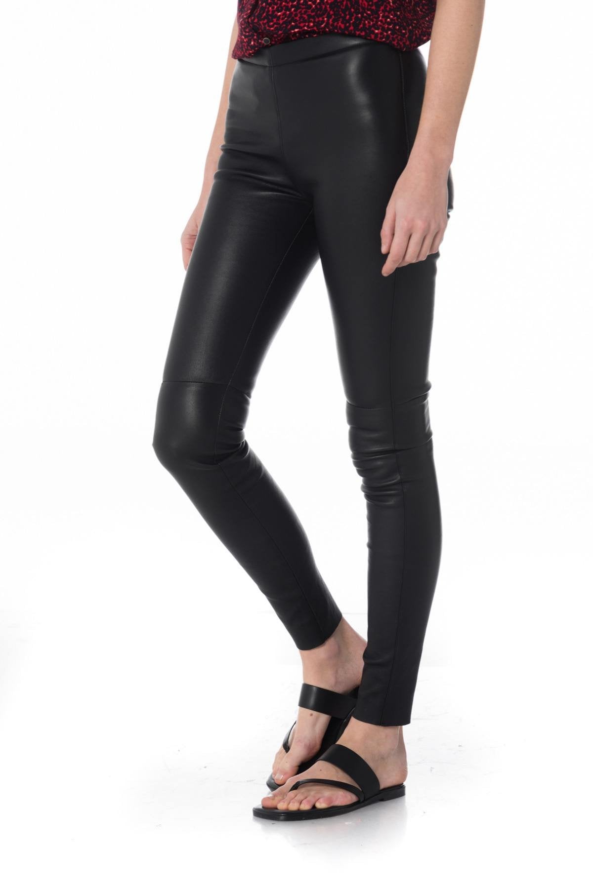 Black sheepskin leather leggings - Image n°1