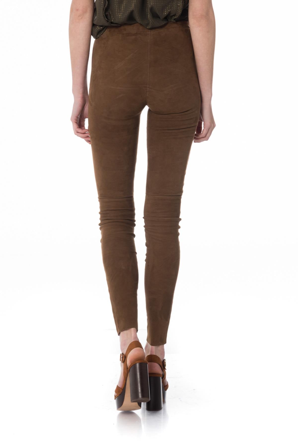 Velvet brown leather leggings - Image n°2