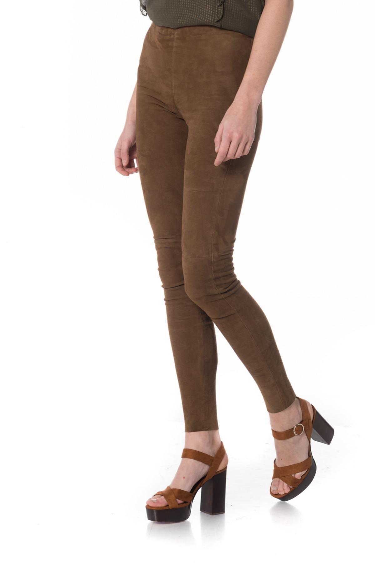 Velvet brown leather leggings - Image n°1