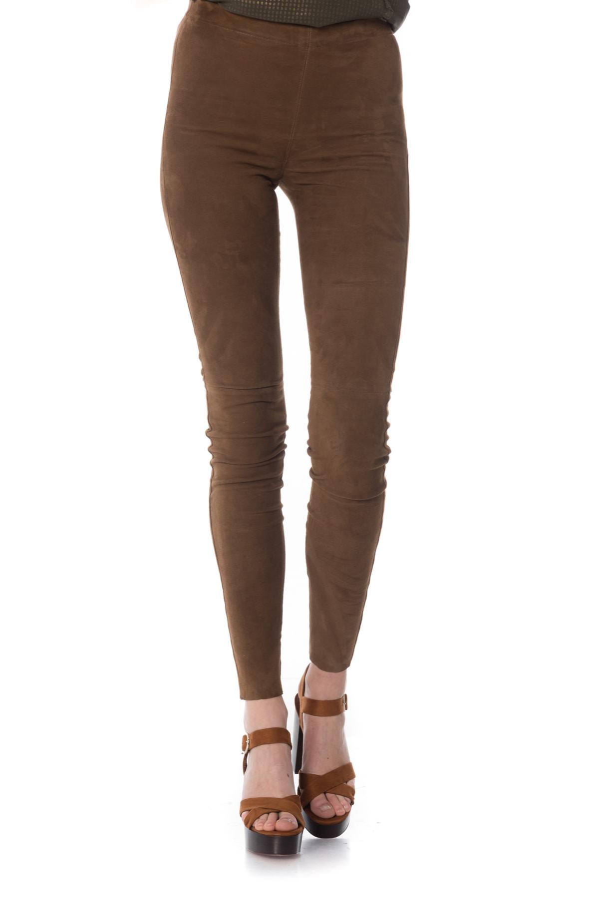 Velvet brown leather leggings - Image n°5