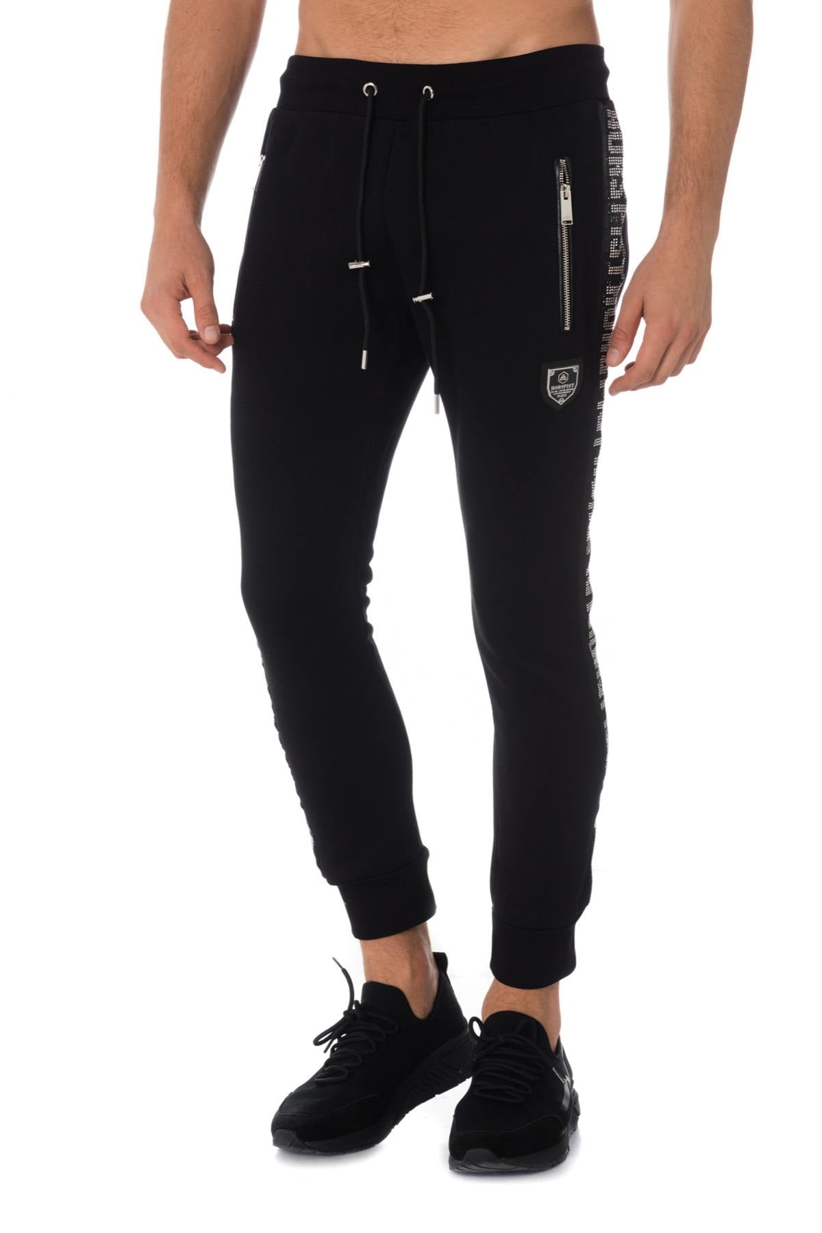 Horspist black jogging pants with rhinestones - Image n°1