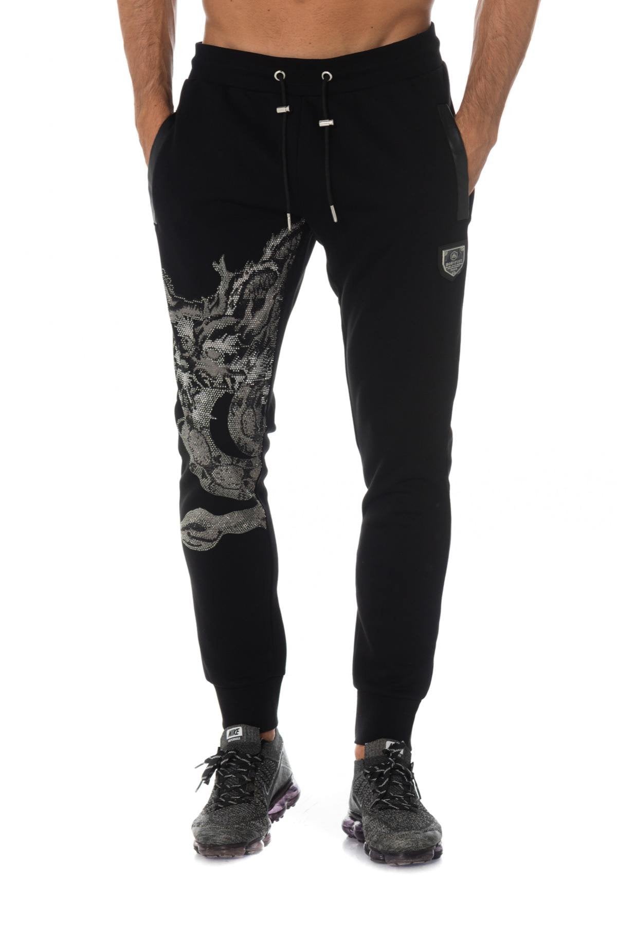 Jogger pants with rhinestone snake and dragon - Image n°1