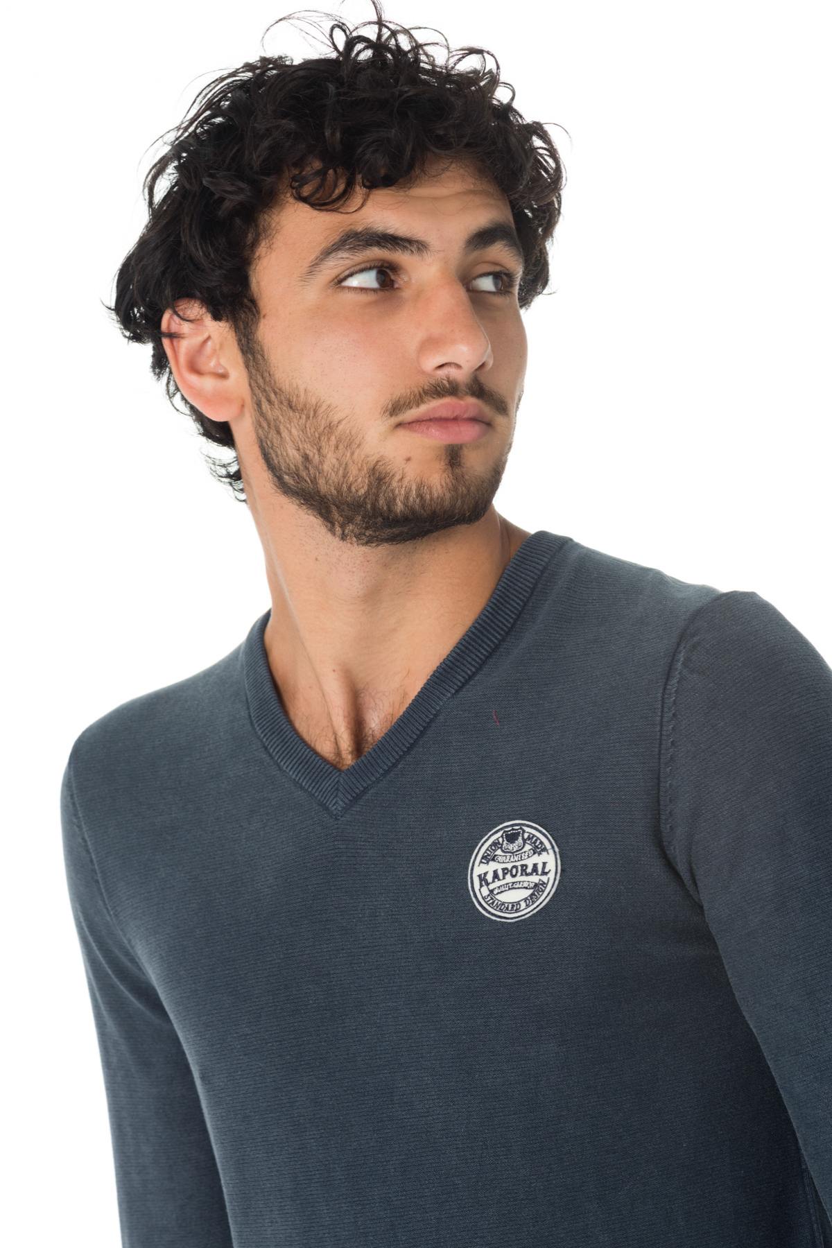 Navy blue Kaporal V-neck sweater with aged effect - Image n°4