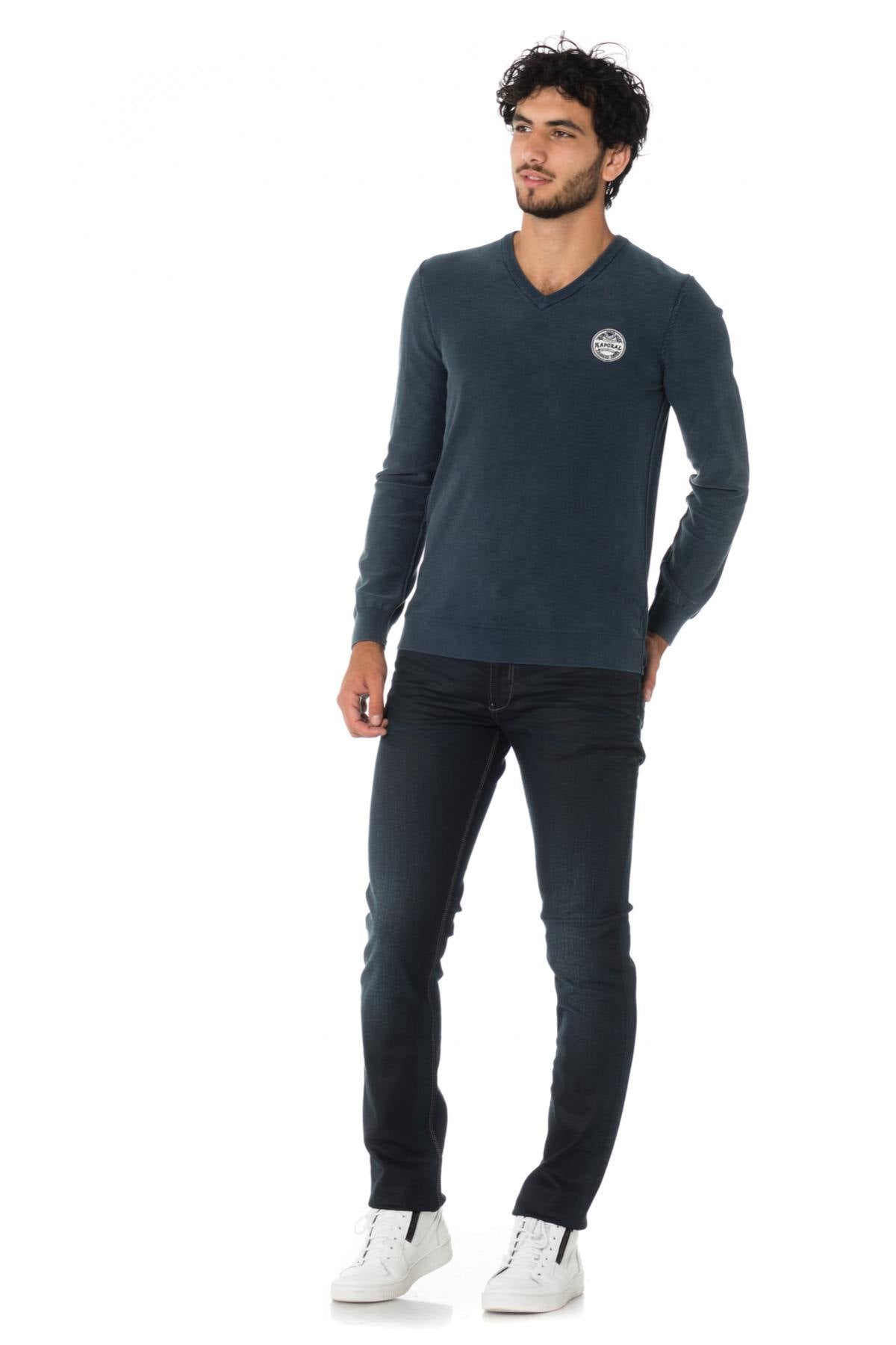 Navy blue Kaporal V-neck sweater with aged effect - Image n°2