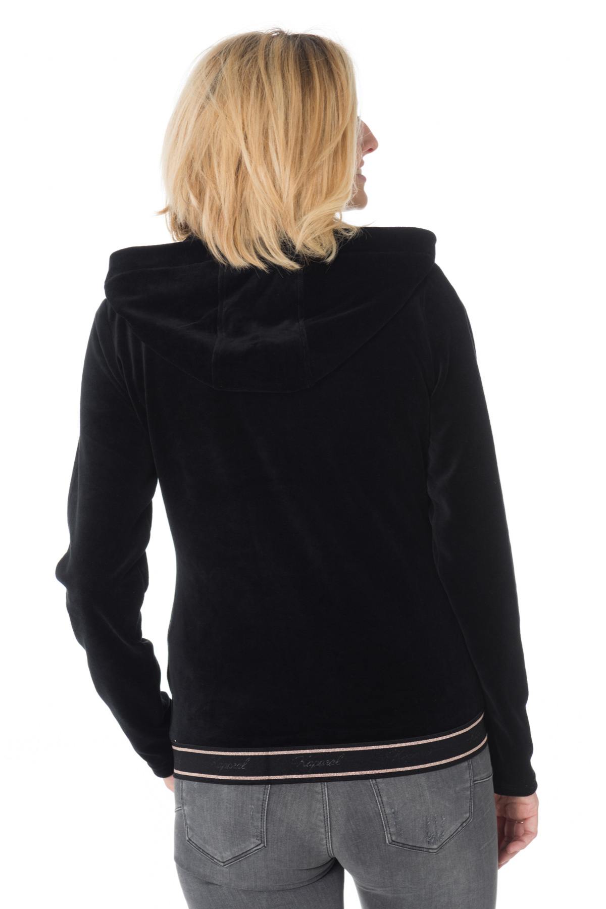 Kaporal women's black velvet zipped sweatshirt - Image n°5