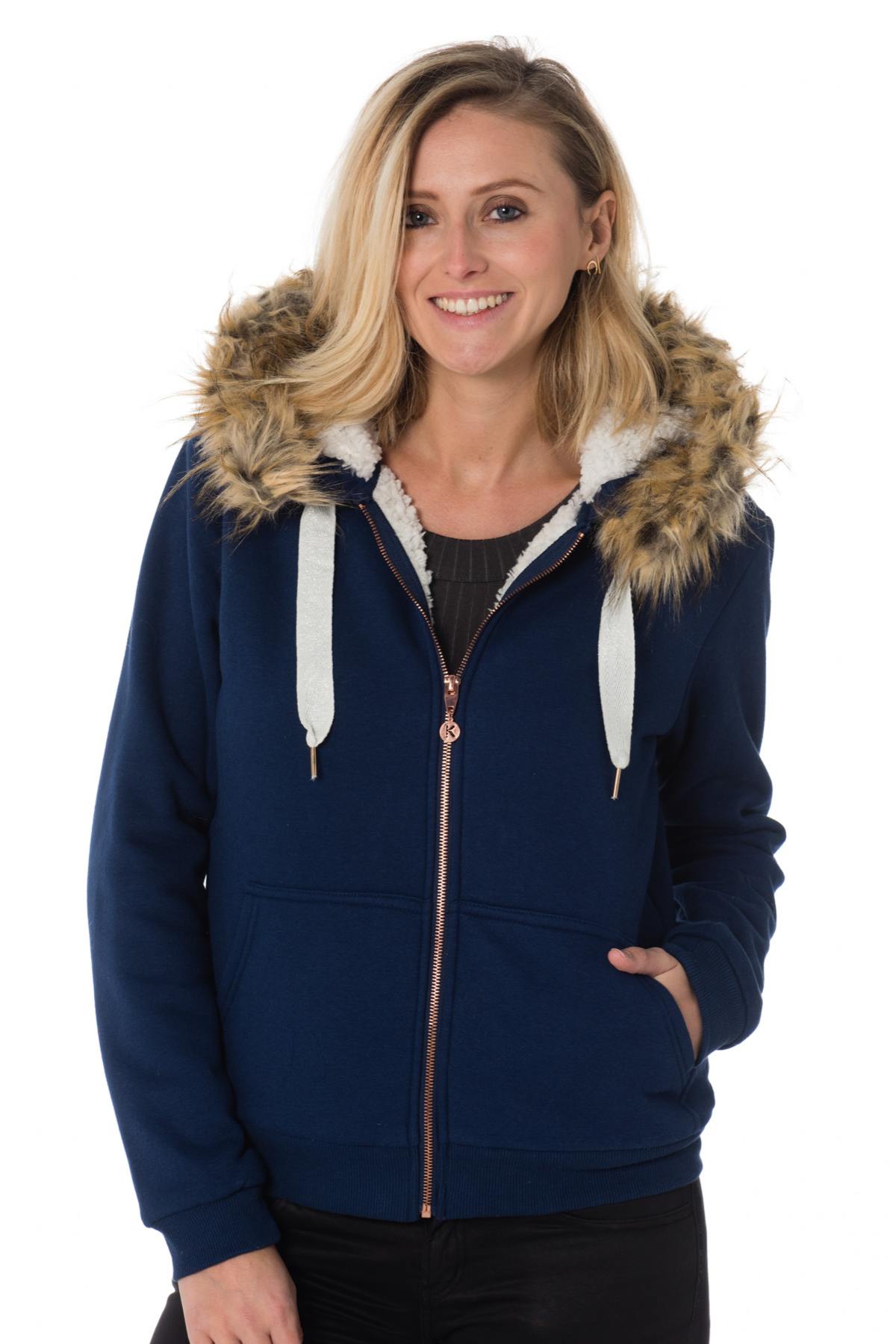 Kaporal women's navy blue zipped hooded sweatshirt - Image n°1