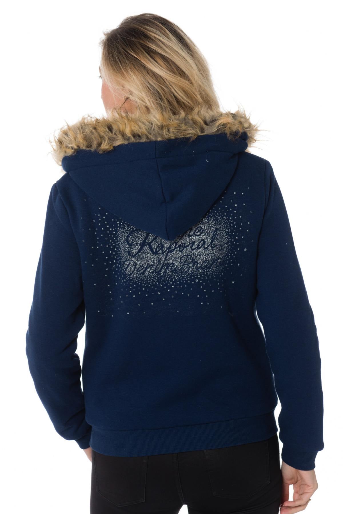 Kaporal women's navy blue zipped hooded sweatshirt - Image n°2