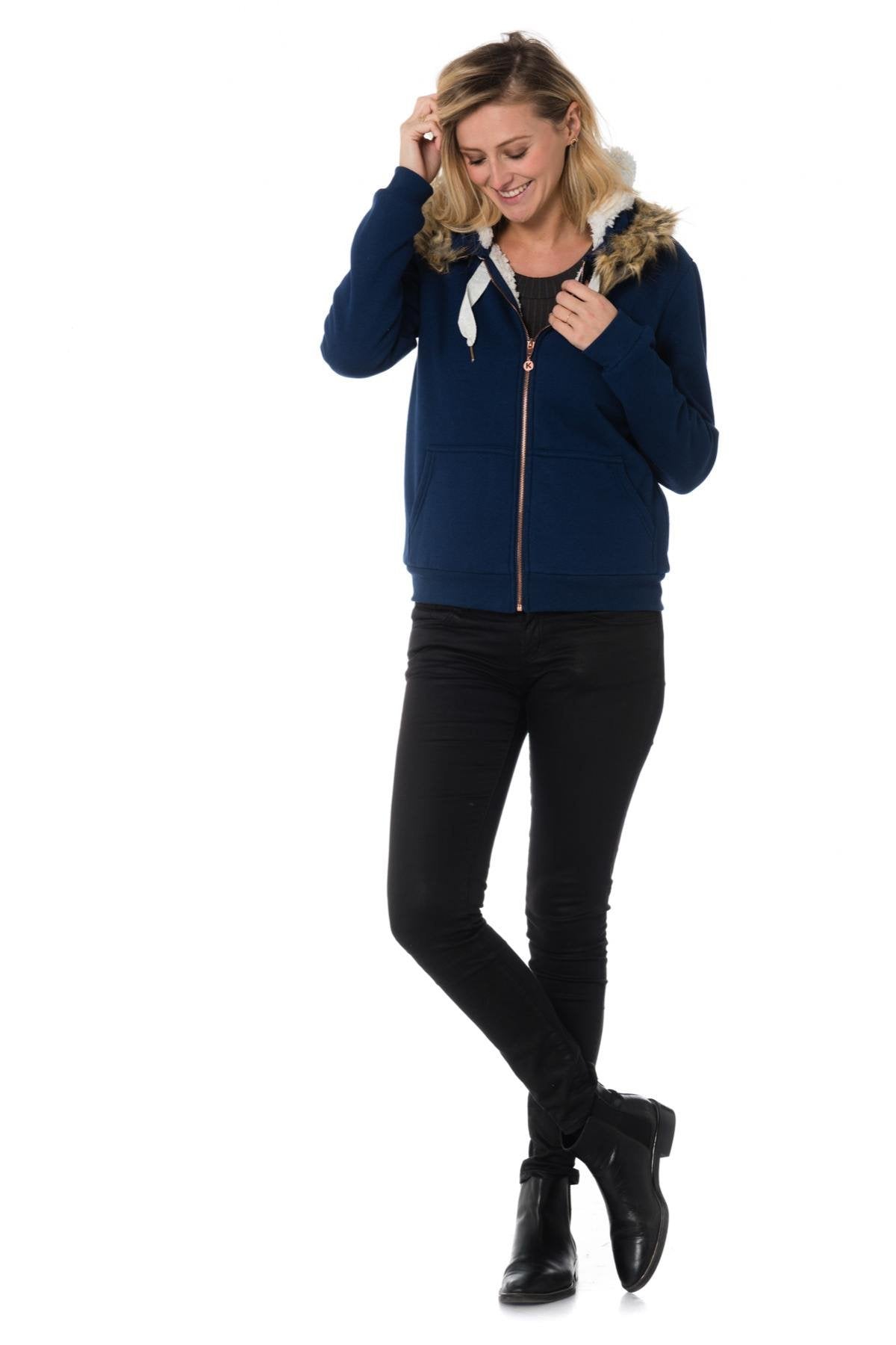 Kaporal women's navy blue zipped hooded sweatshirt - Image n°3