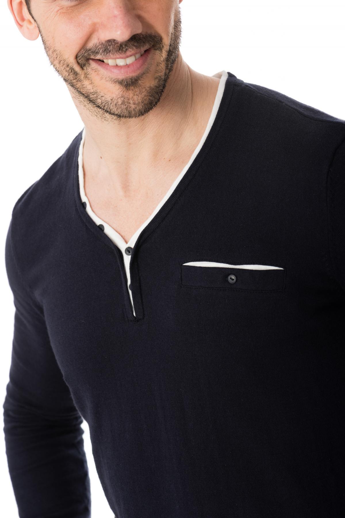 Men's V-neck sweater DENIZ CARBONE KAPORAL - Image n°4