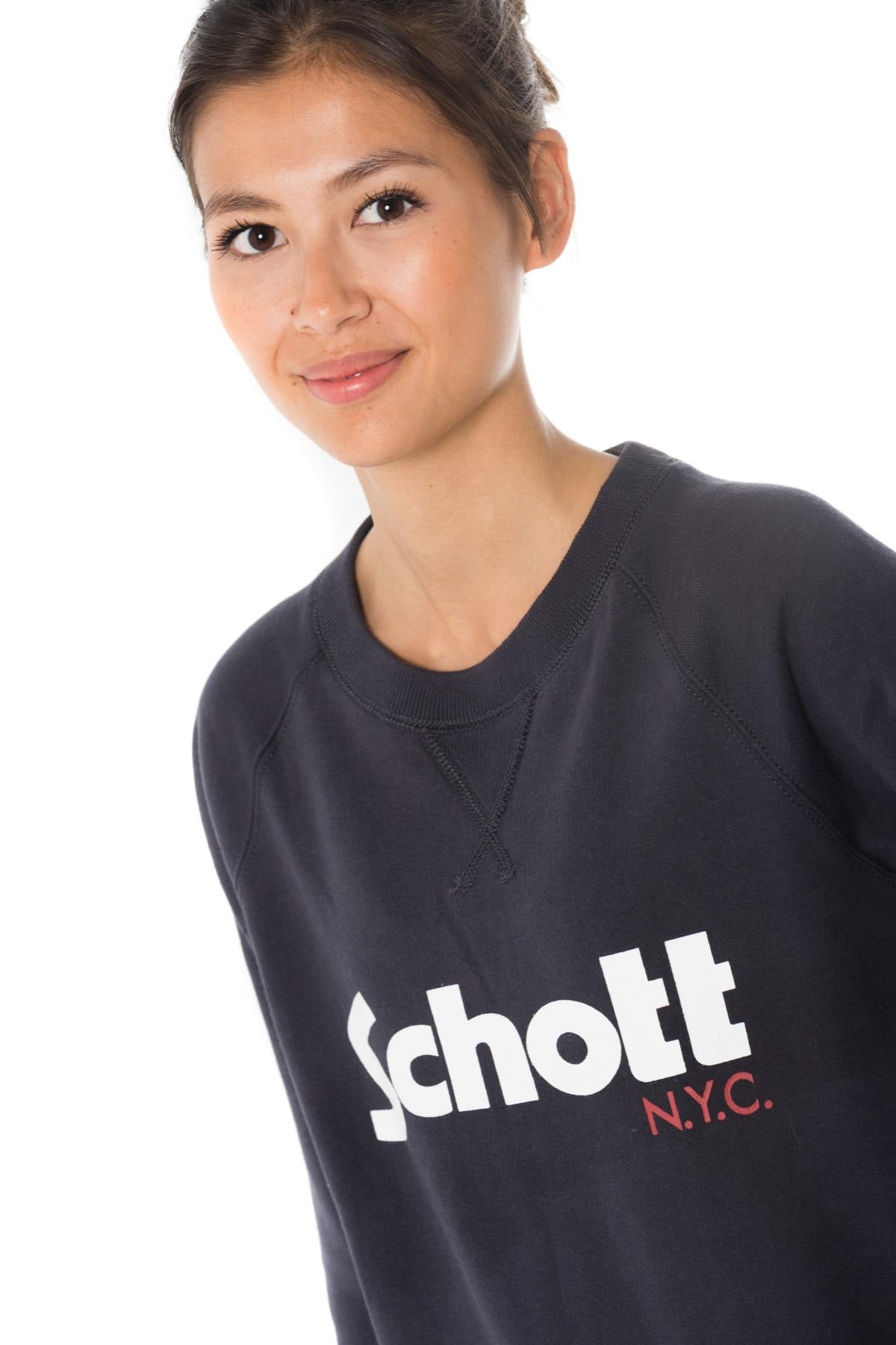 Schott women's short navy blue sweatshirt - Image n°5