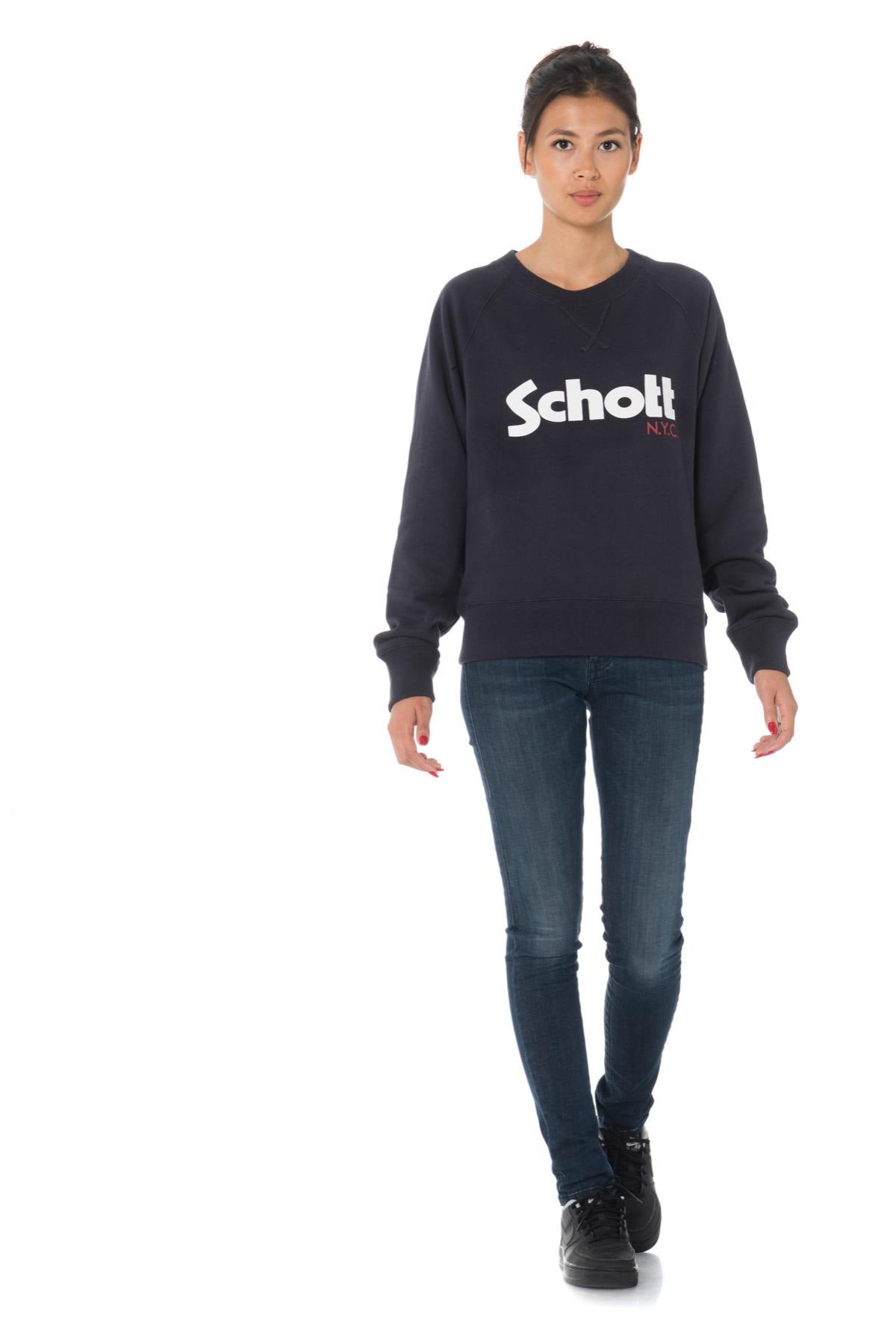 Schott women's short navy blue sweatshirt - Image n°2