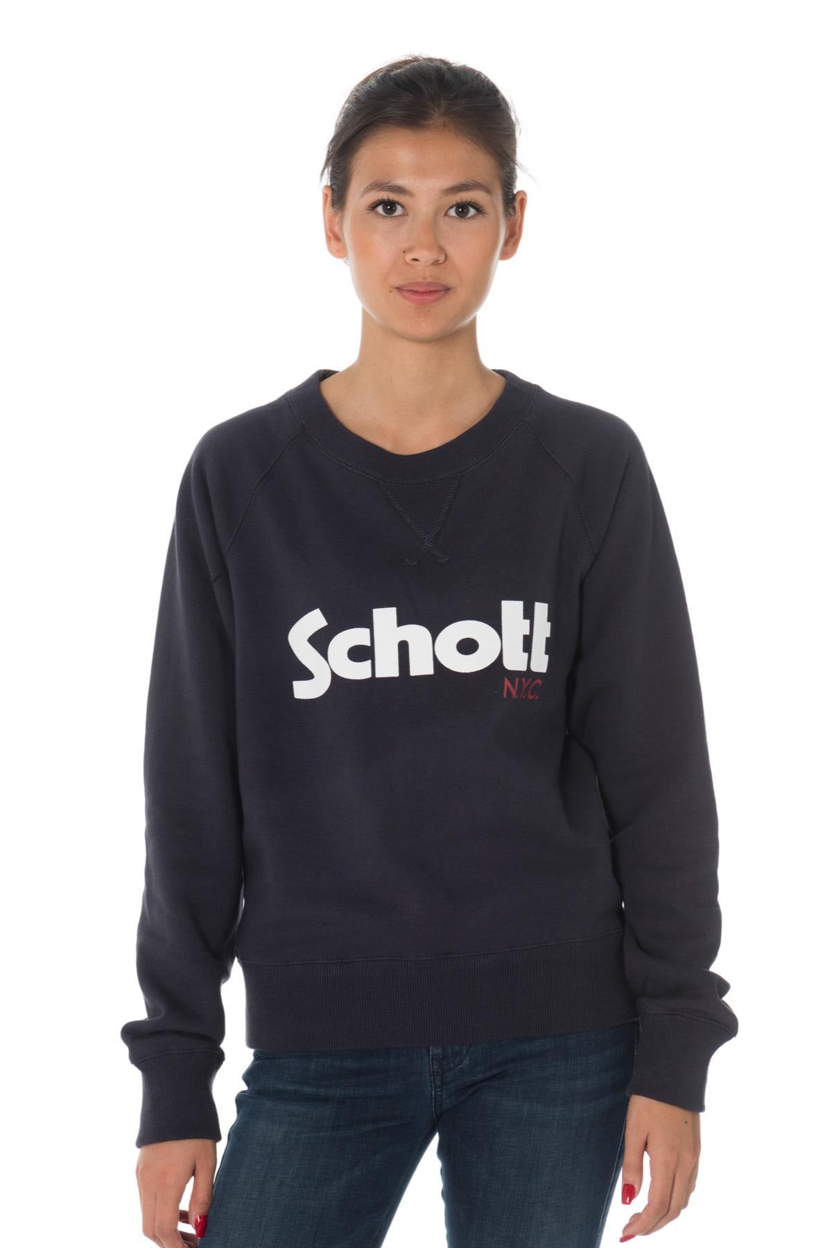 Schott women's short navy blue sweatshirt - Image n°1