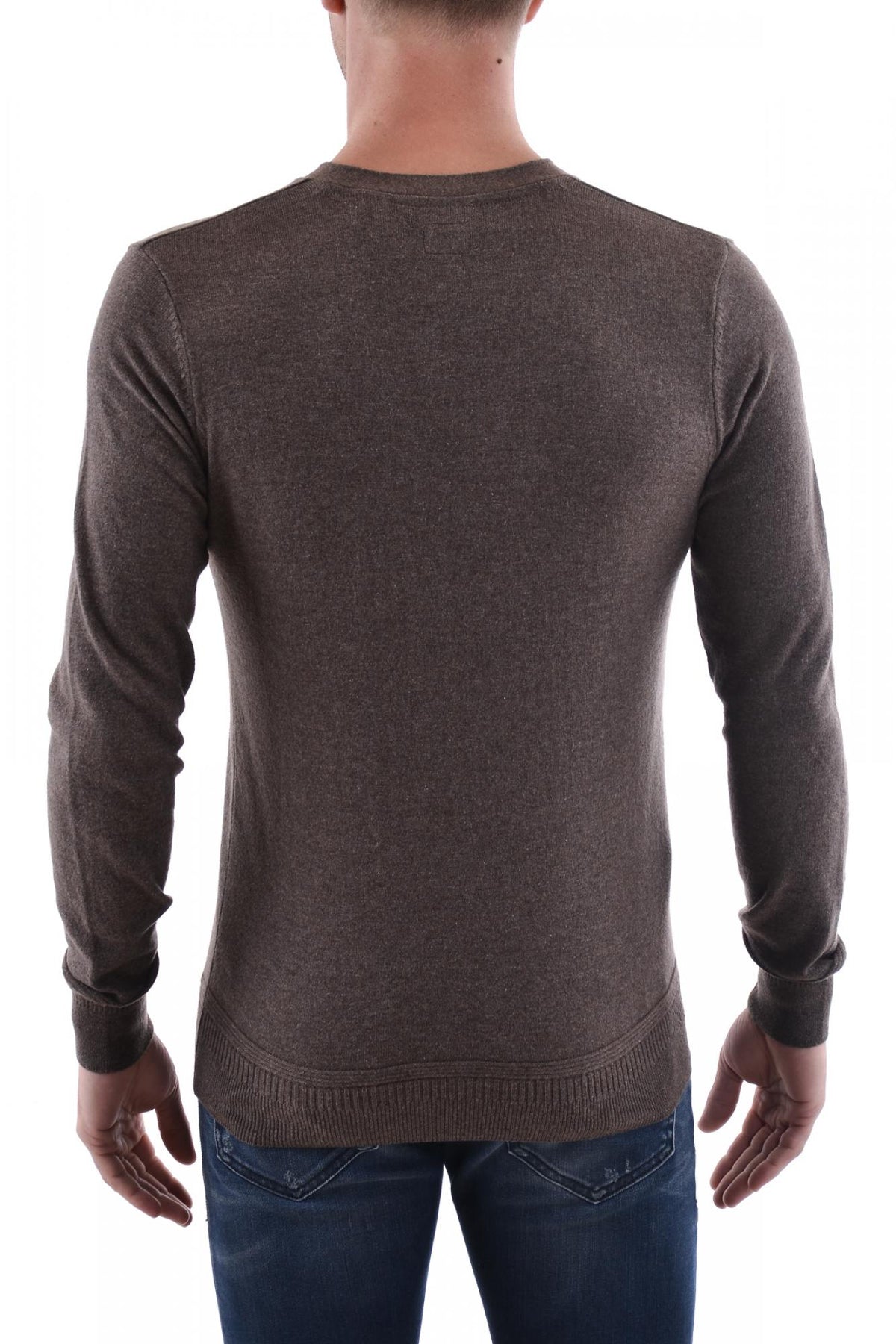 Schott V-neck sweater in taupe wool and cotton - Image n°3