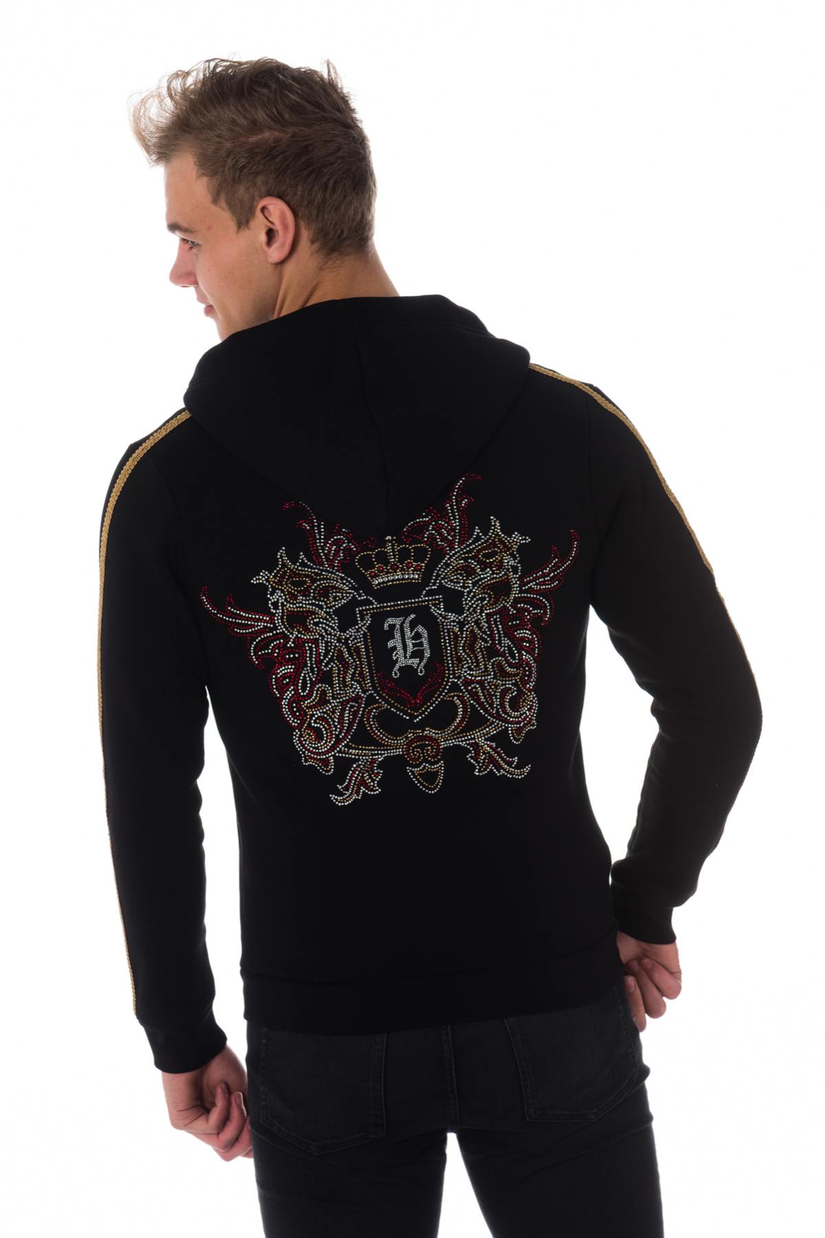 Horspsit men's zipped sweatshirt with rhinestones and gold braid - Image n°1