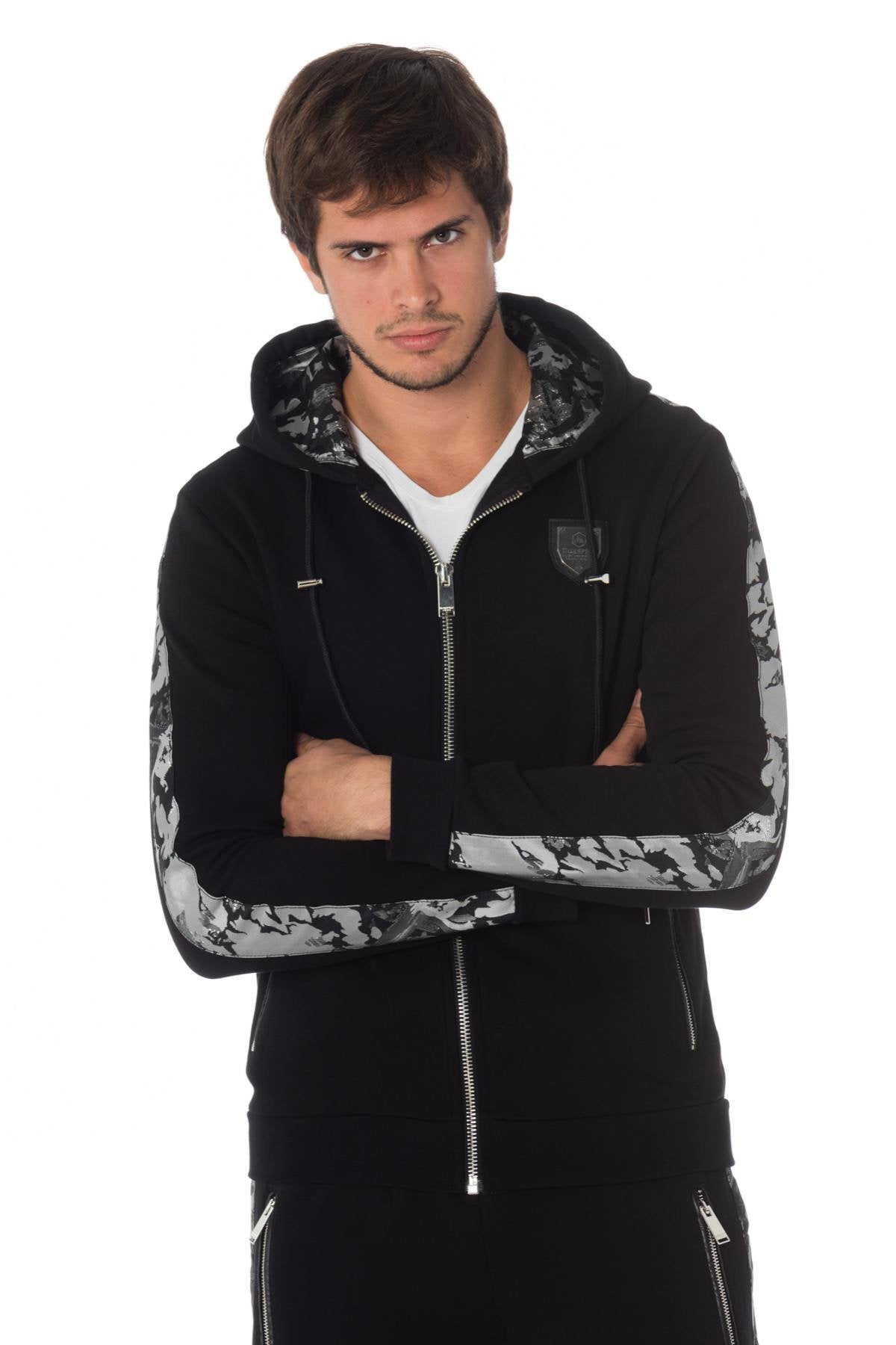 Horspist men's black/silver zipped sweatshirt - Image n°1