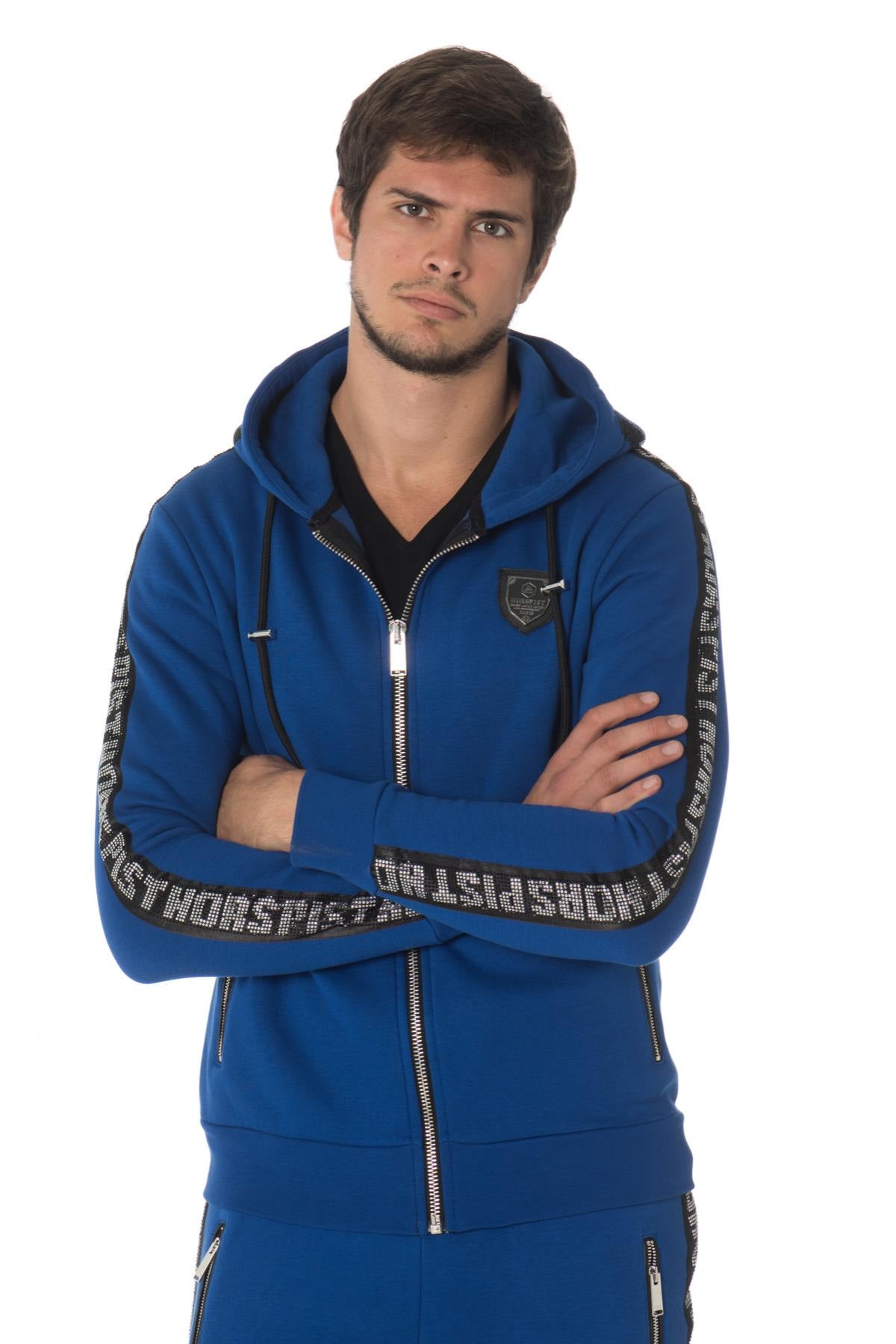 Horspist men's royal blue sweatshirt with rhinestones - Image n°1