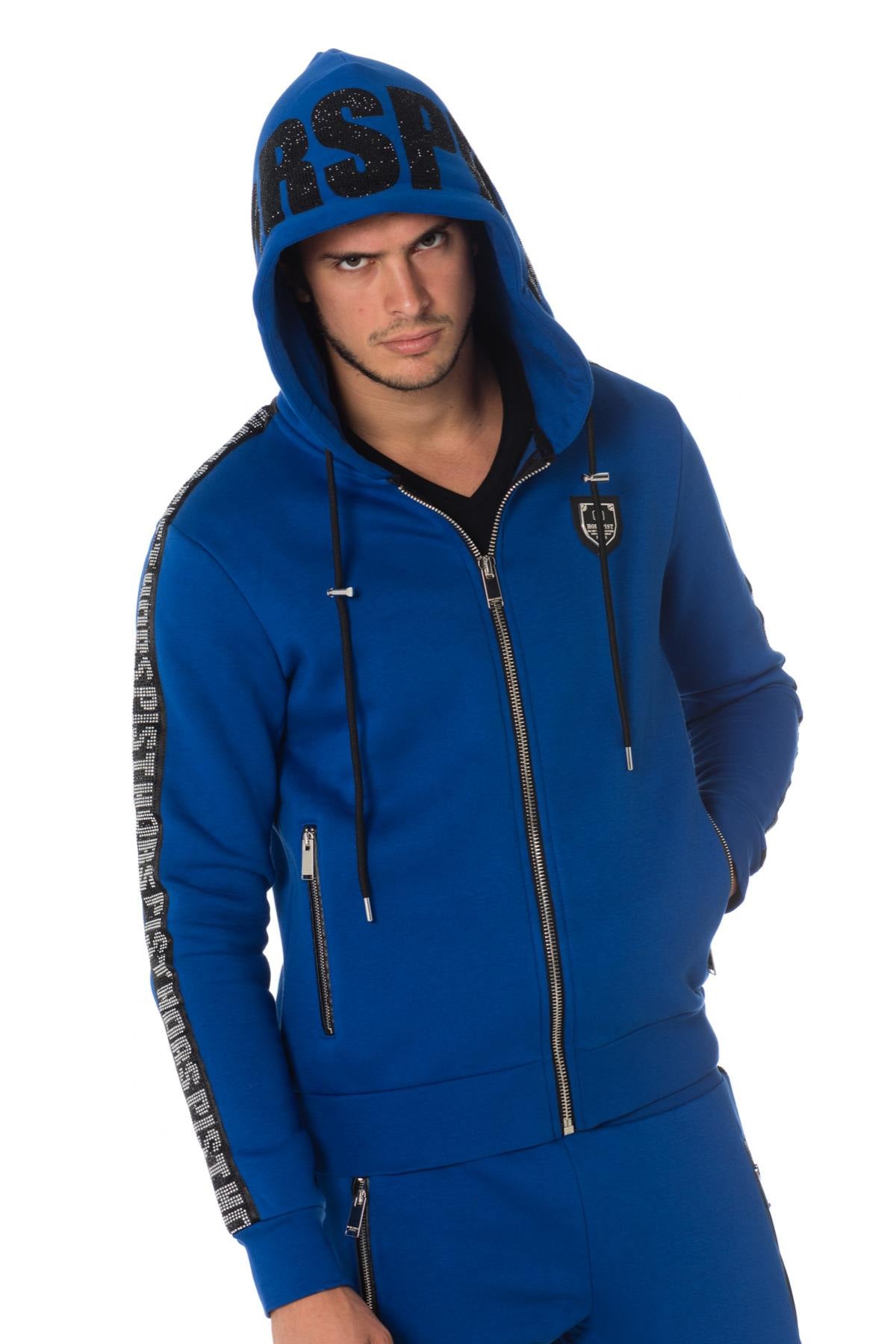 Horspist men's royal blue sweatshirt with rhinestones - Image n°2