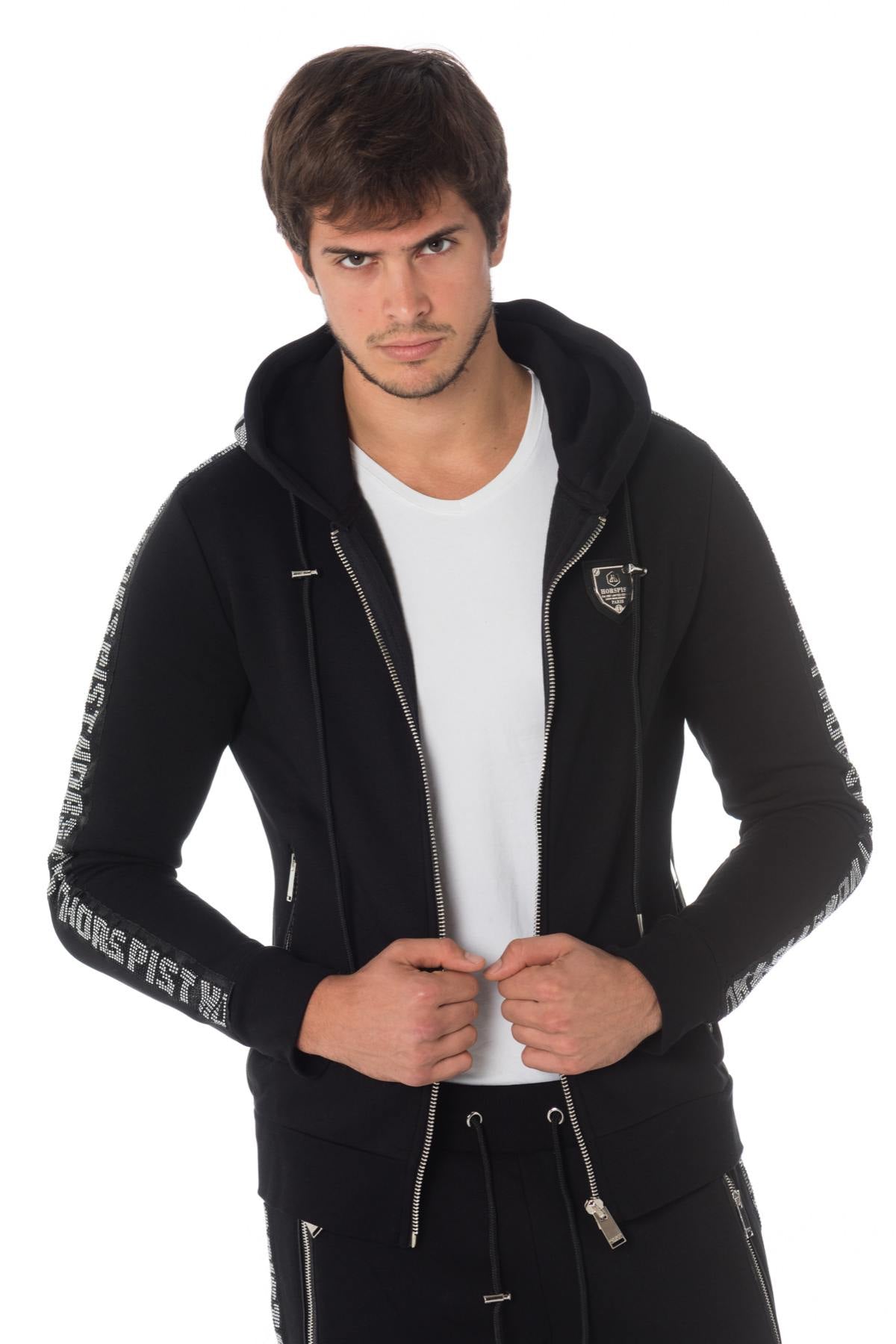 Horspist men's black zipped sweatshirt with rhinestones - Image n°7