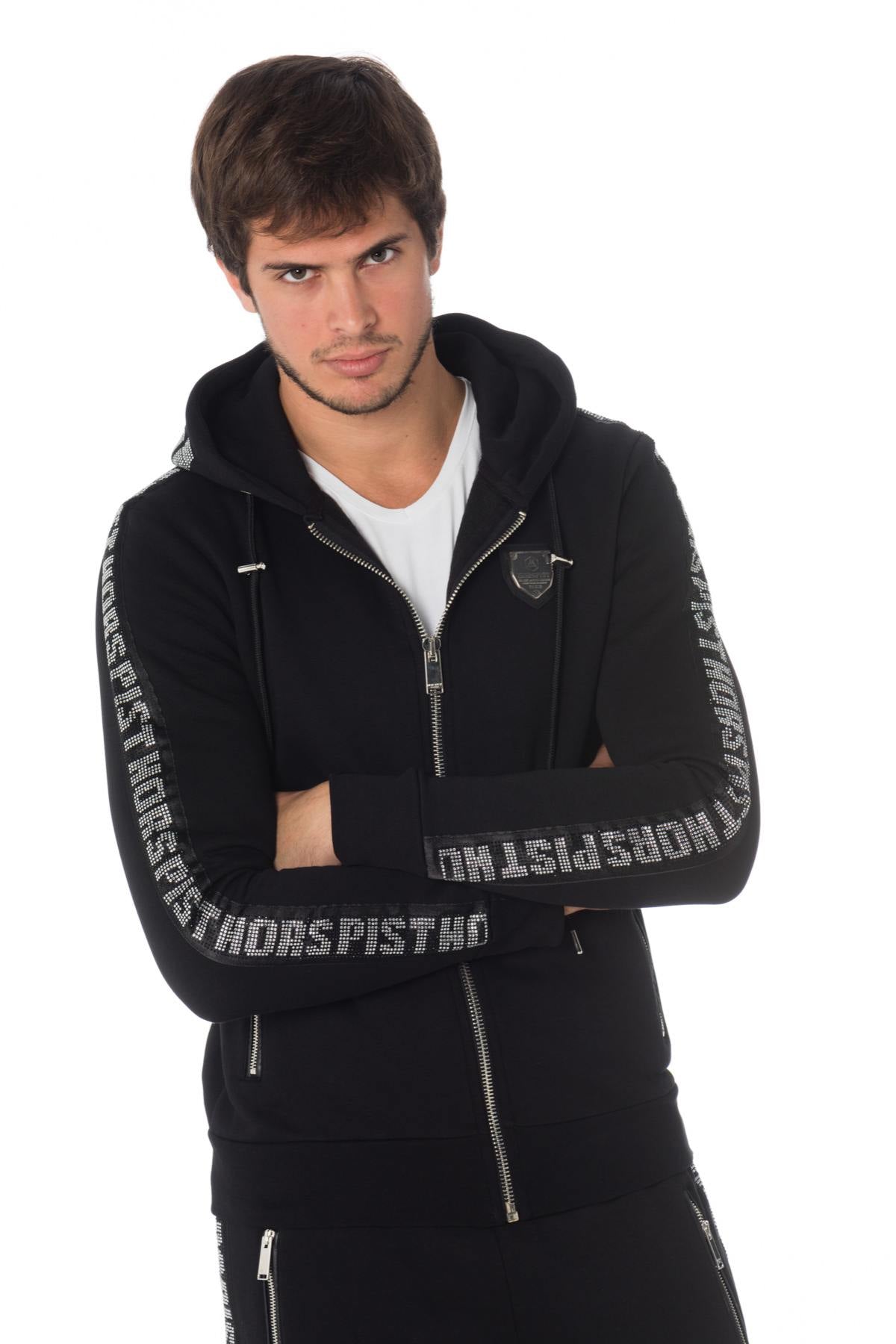 Horspist men's black zipped sweatshirt with rhinestones - Image n°1