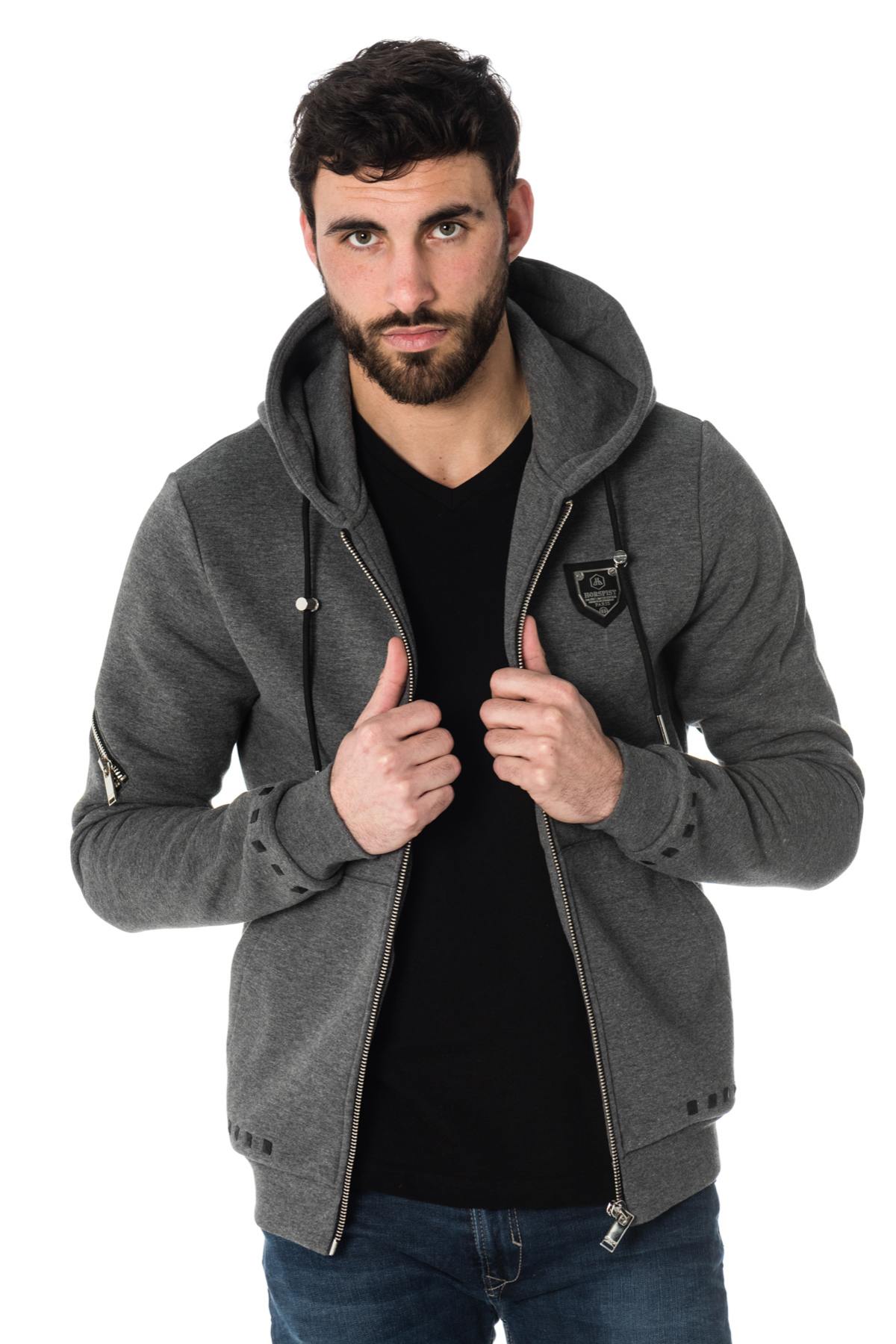 Horspist men's gray zipped sweatshirt - Image n°1