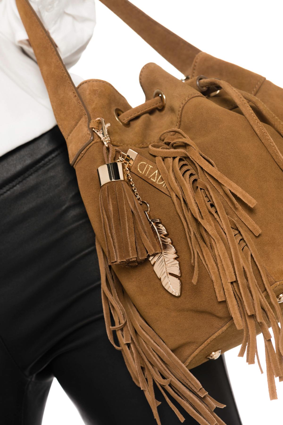 Cowhide leather fringed bag - Image n°3