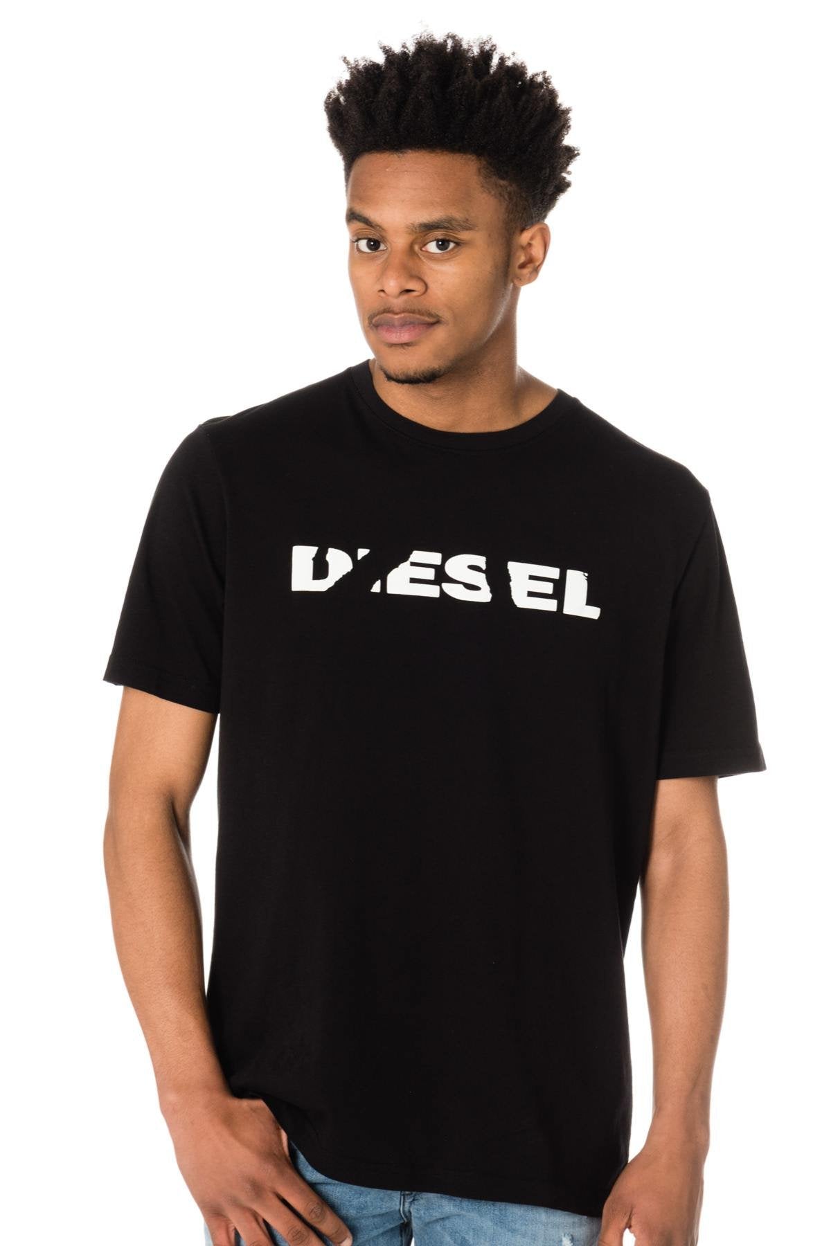 Black T-shirt with white Diesel logo - Image n°1