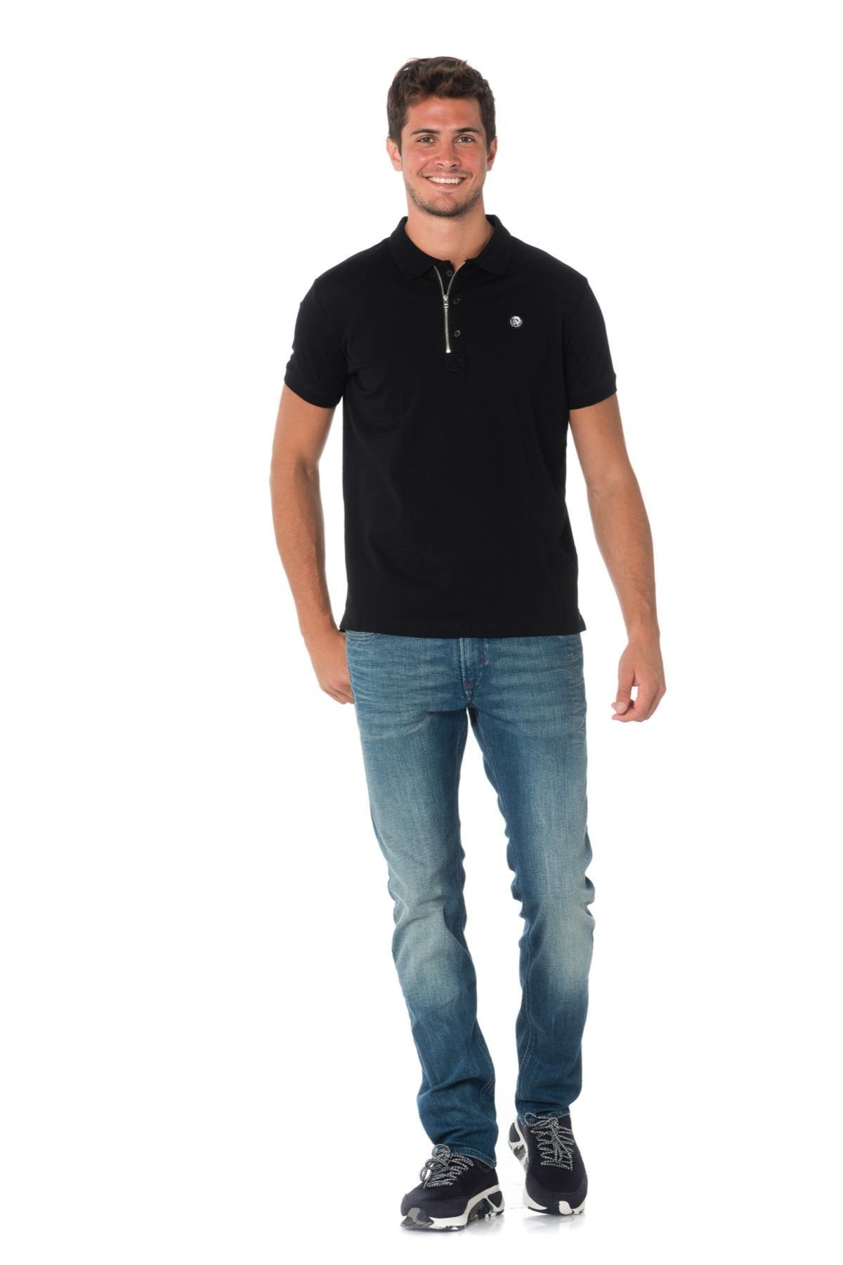 Diesel black pique cotton polo shirt - Image n°2