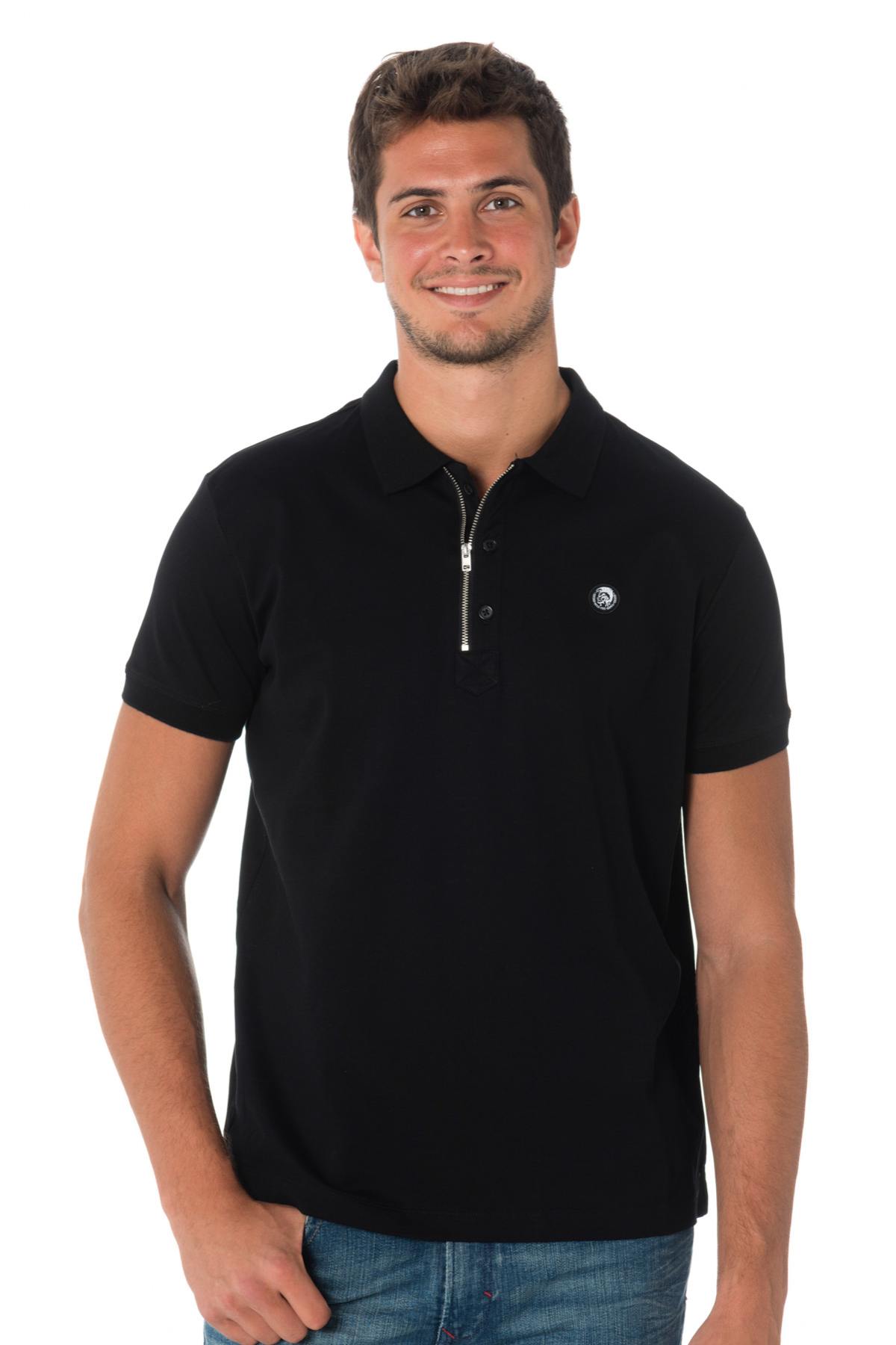 Diesel black pique cotton polo shirt - Image n°1