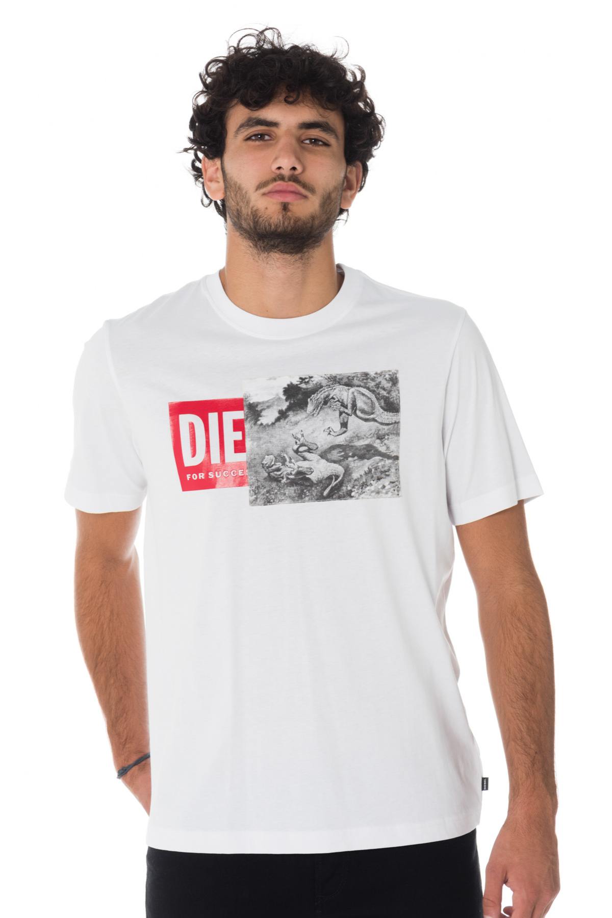 Diesel white t-shirt with dinosaurs - Image n°1