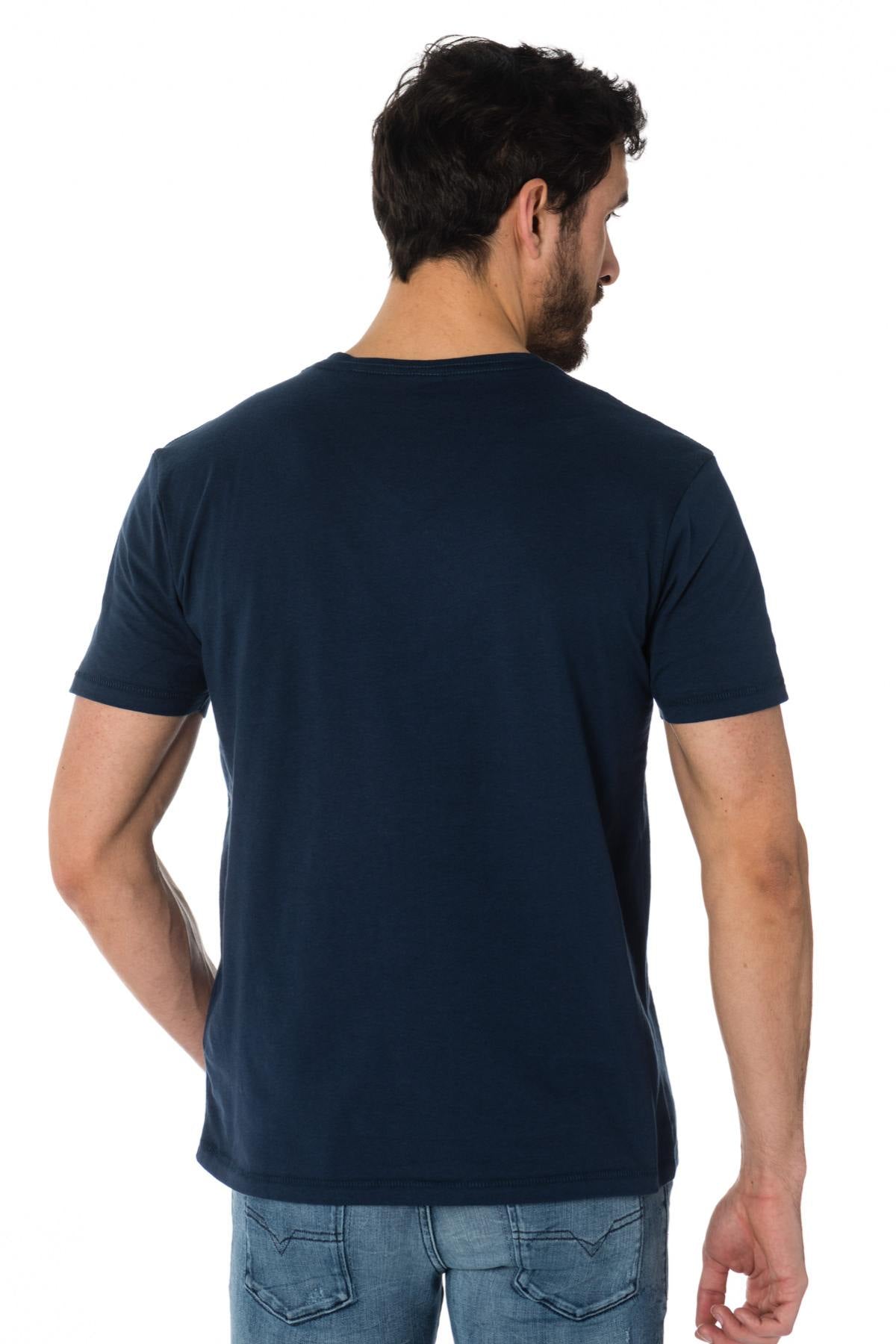 Blue t-shirt with denim effect pocket - Image n°3