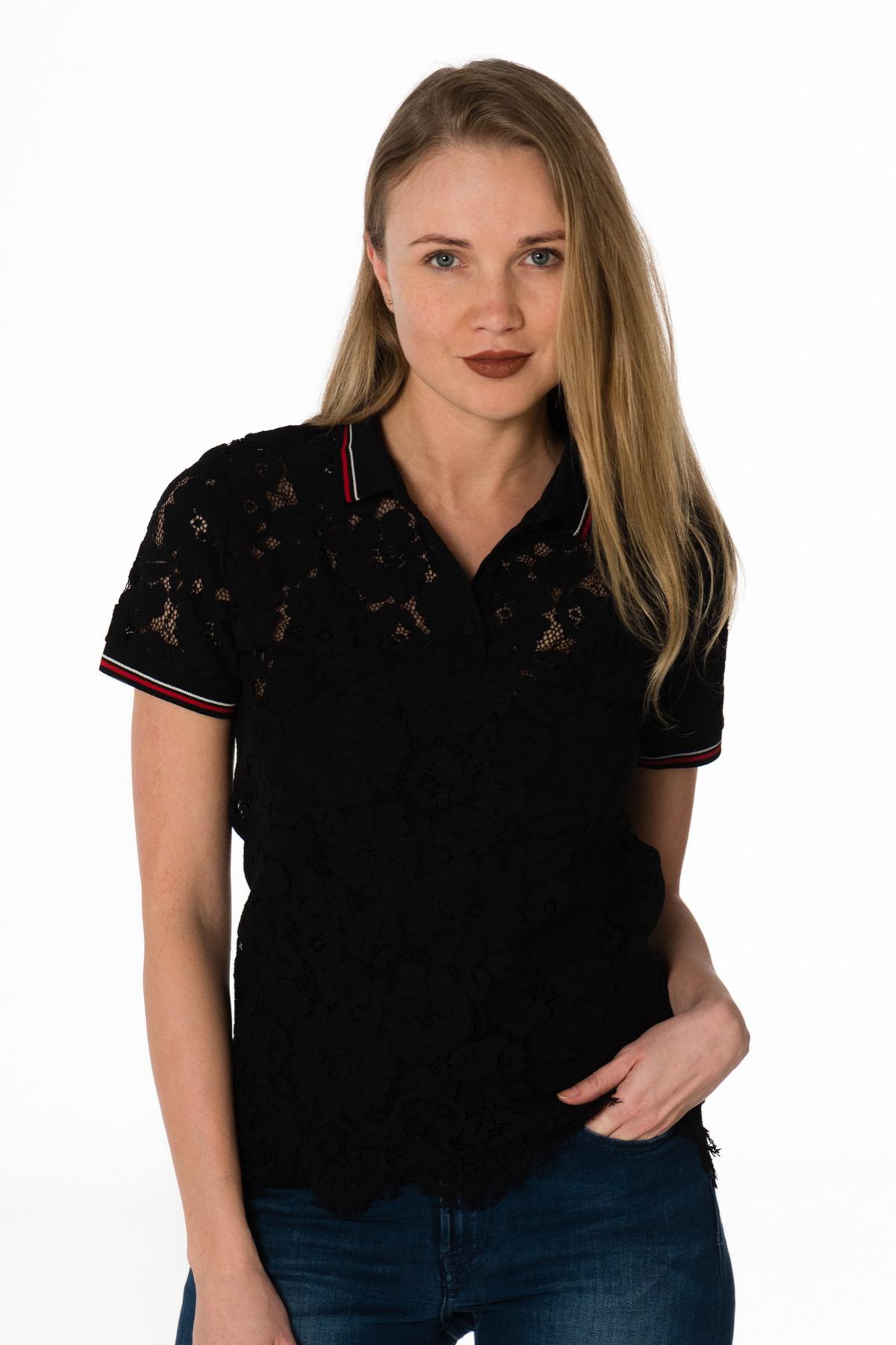 Chic black lace polo shirt - Image n°1