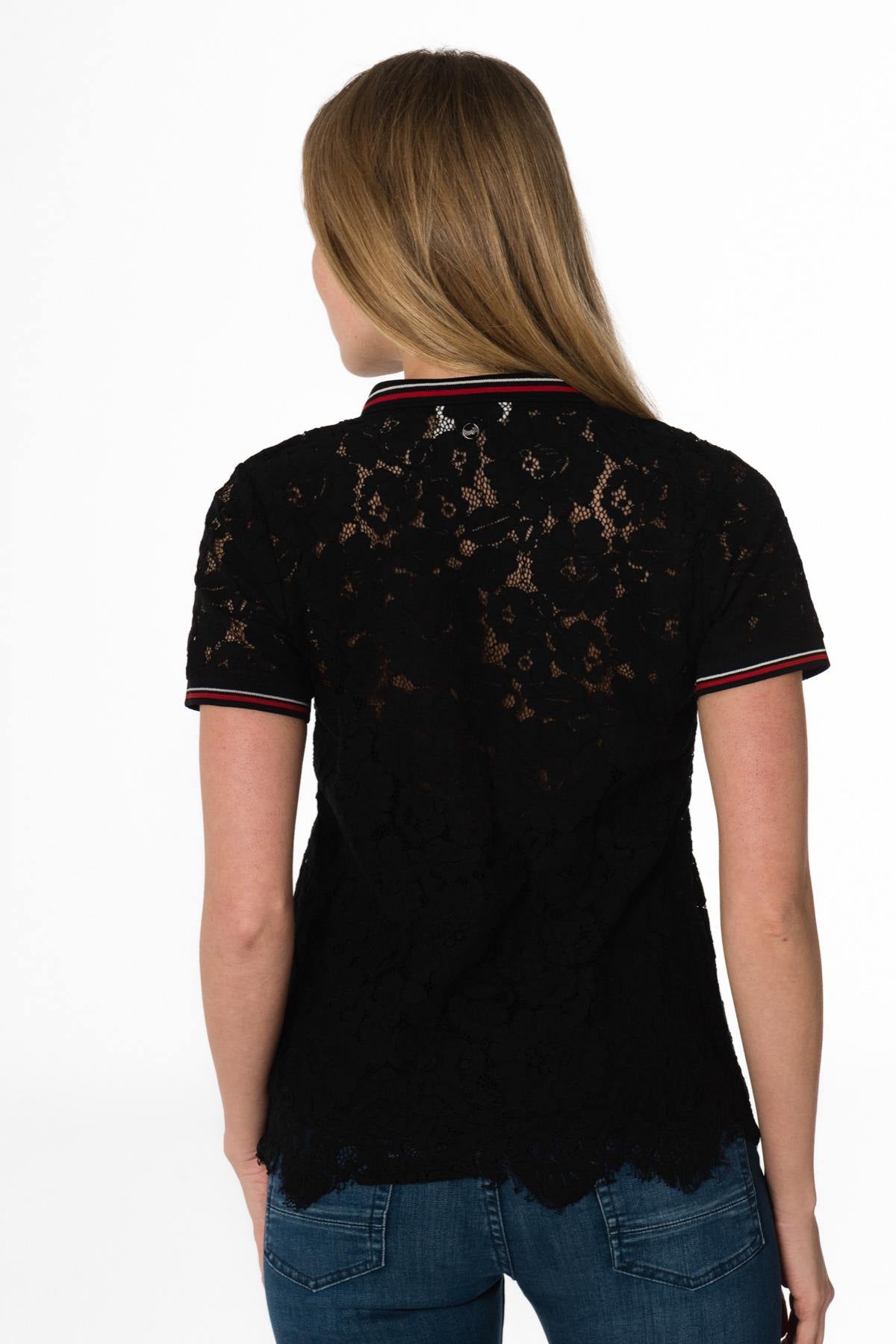 Chic black lace polo shirt - Image n°3