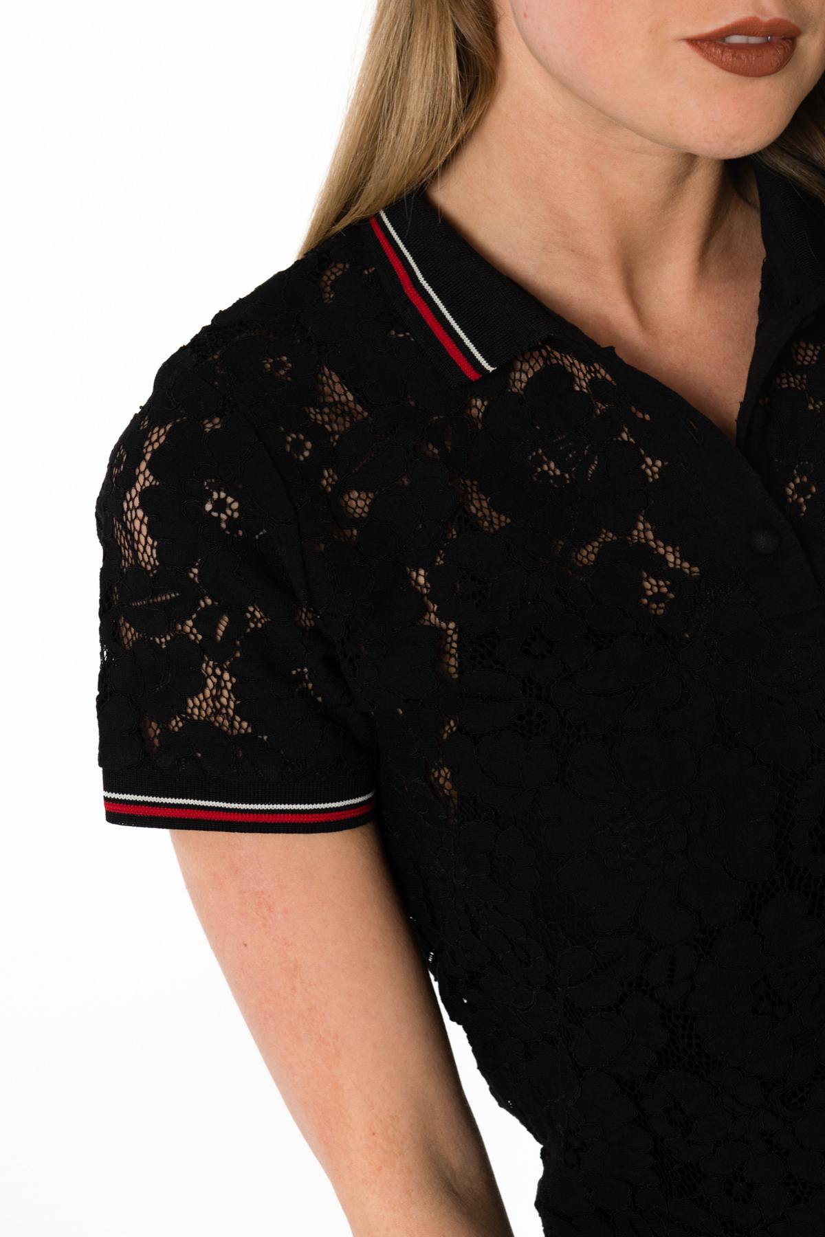 Chic black lace polo shirt - Image n°2