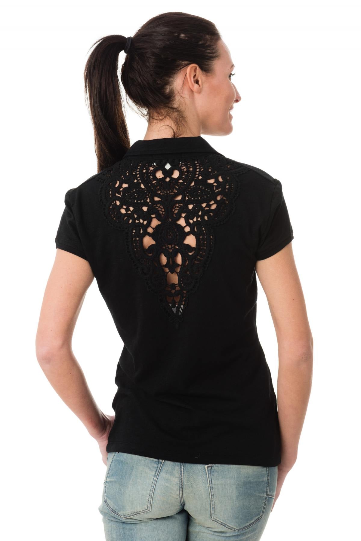 Black polo shirt with open embroidery on the back - Image n°2